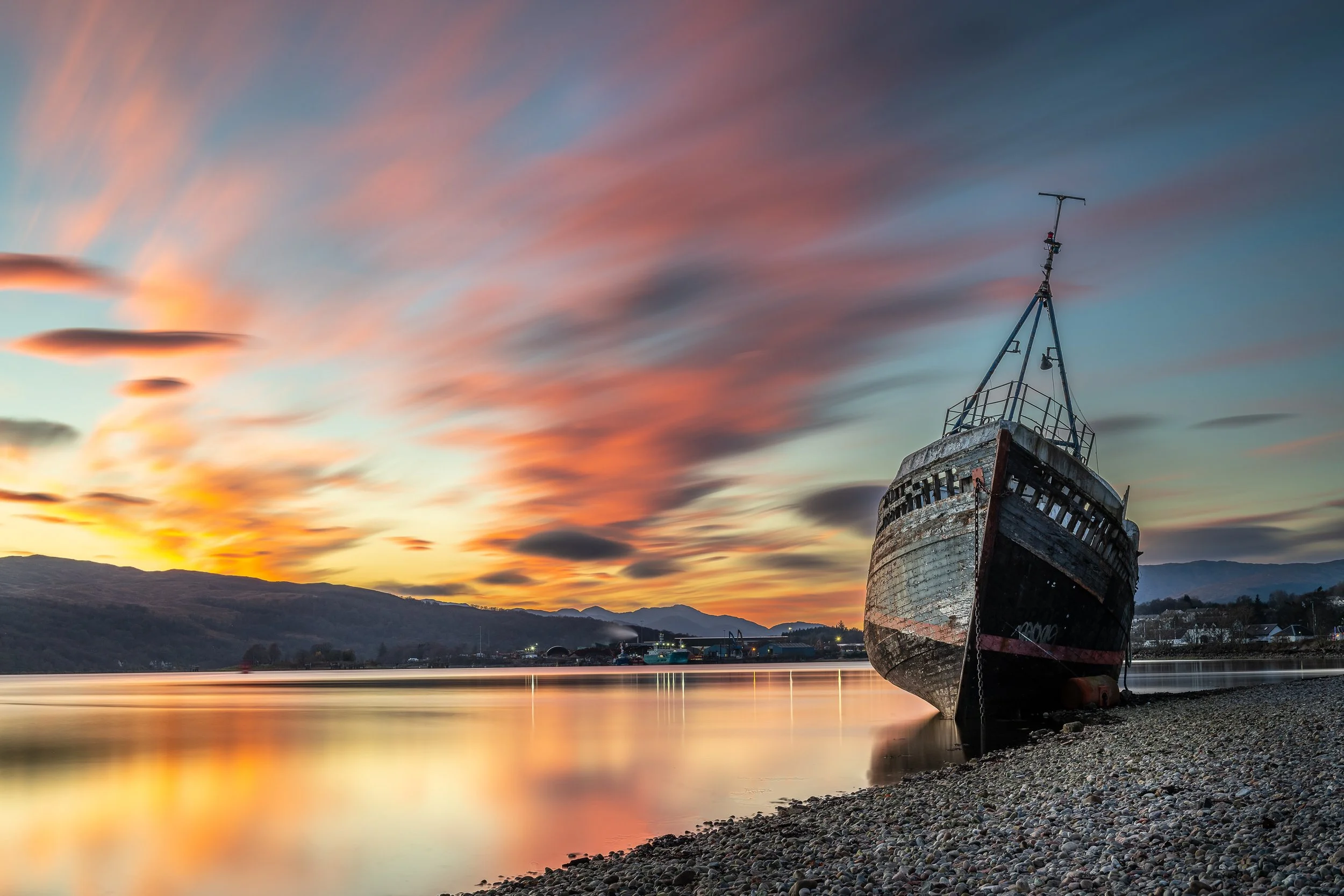 Corpach Shipwreck (Old Boat of Caol) at Sunset, Fort William, Scotland. (Copyright 2024 © peterclaphamphotography)