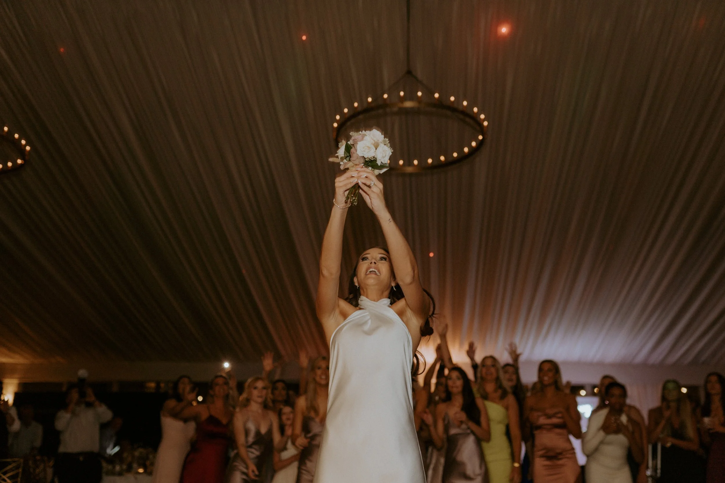 Greenville SC wedding DJ bouquet toss reception crowd celebration