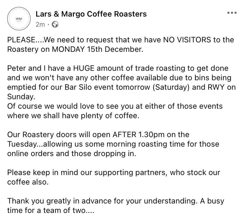 Closed doors on Monday 15th December. Open again 1.30pm Tuesday.