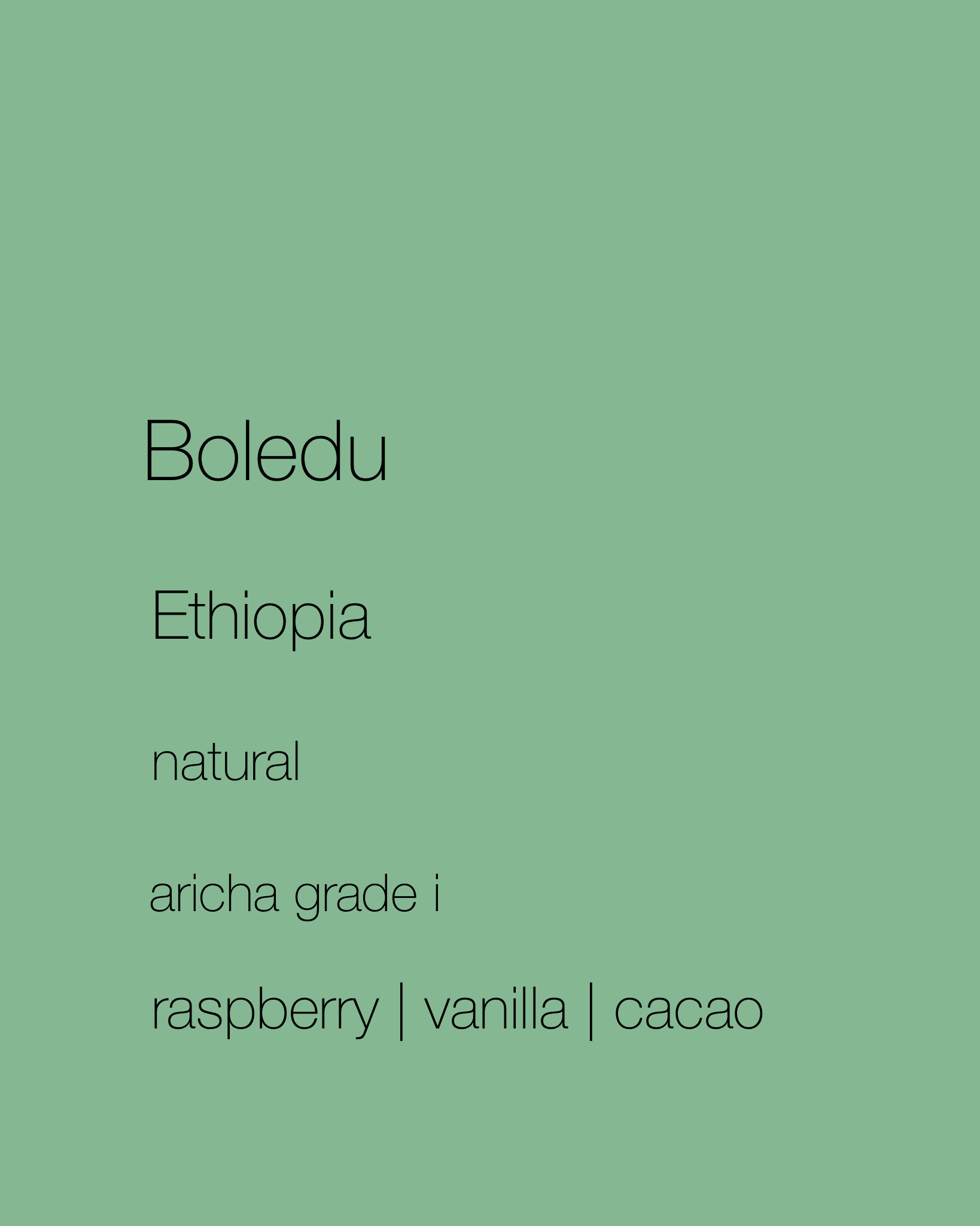 Ethiopia - Boledu Coffee | Natural Sun Dried | Aricha Grade 1 | Raspberry, Vanilla, Cacao