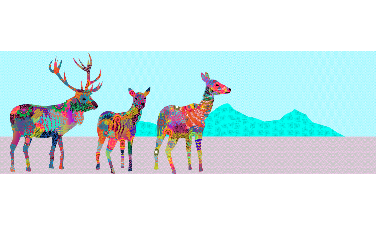 Deer family shown at 60 x 20cm (Panoramic) in a living room