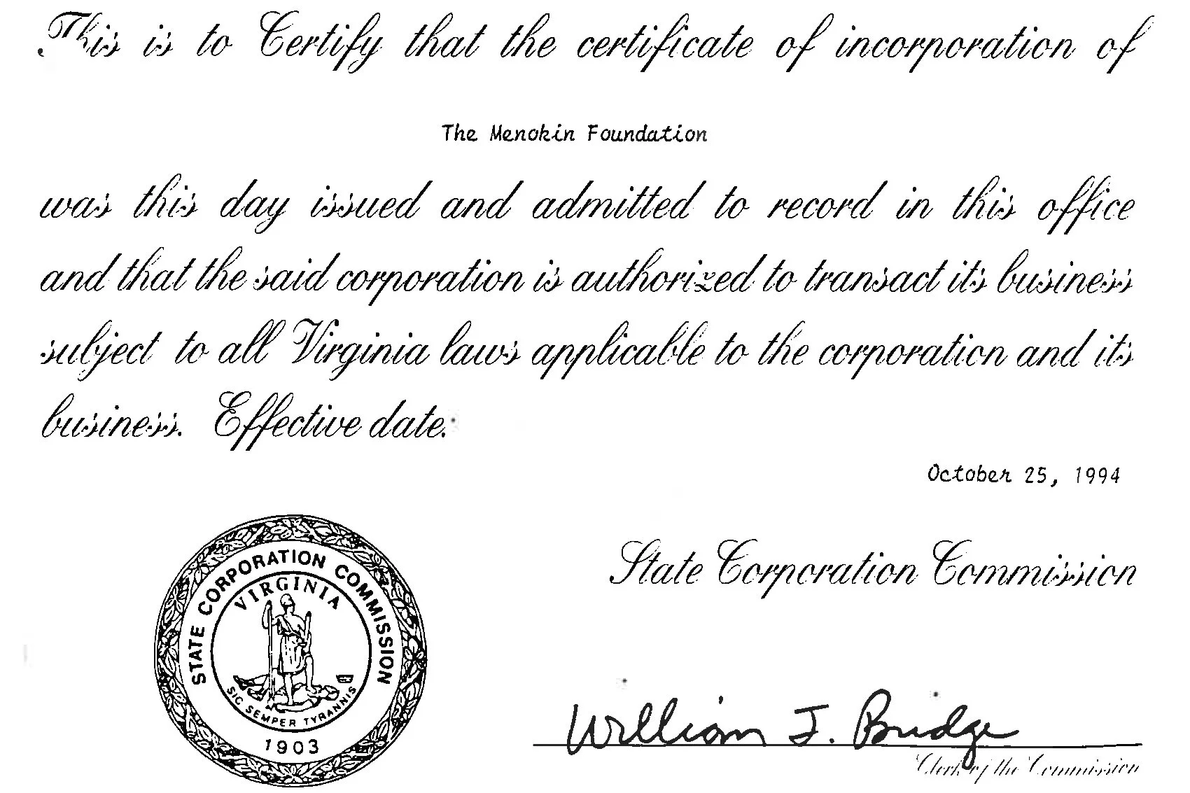 1994 - Menokin Foundation Incorporated