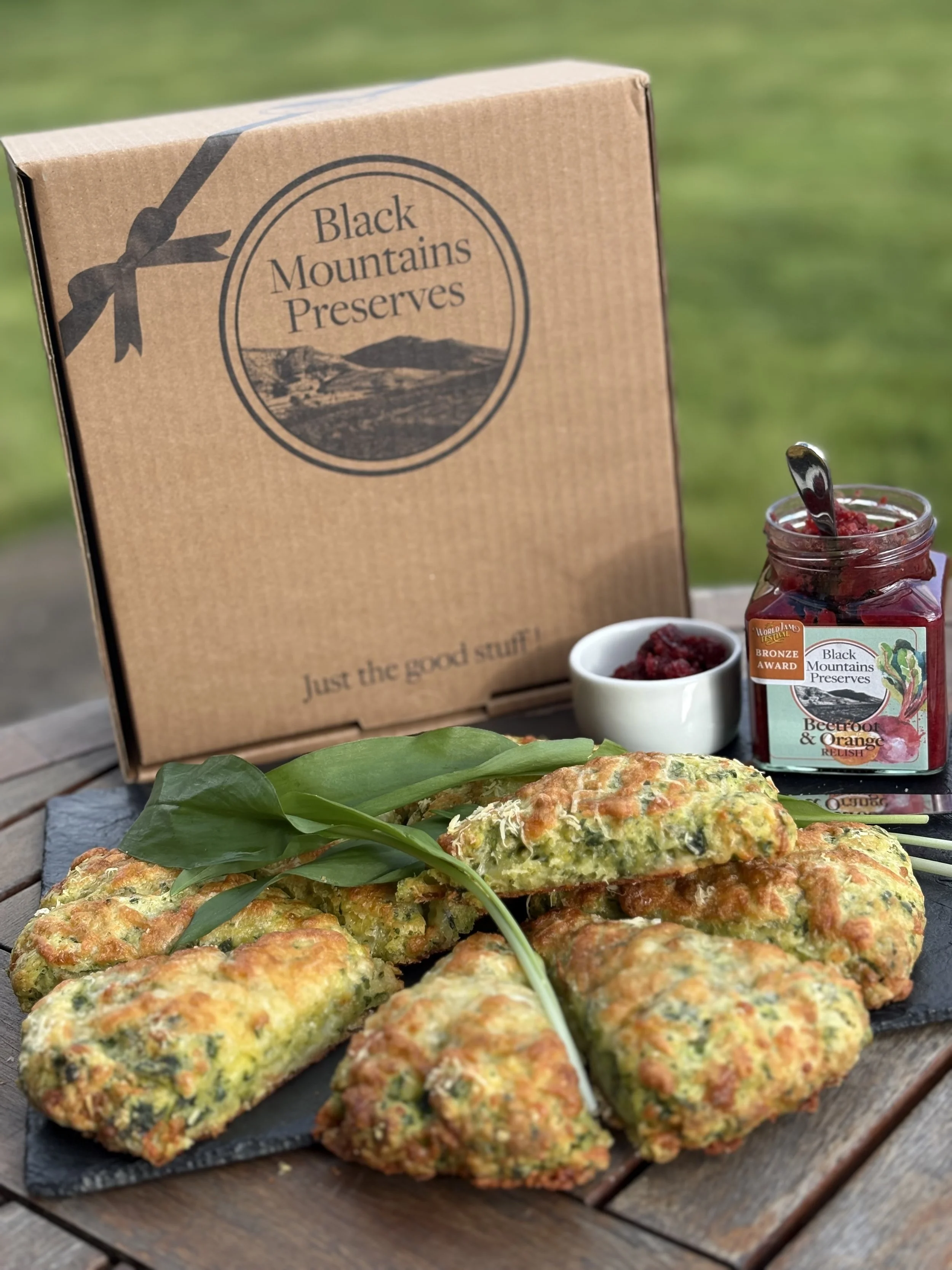 Cooked Wild Garlic & Cheese Scones with Beetroot & Orange Relish .jpg
