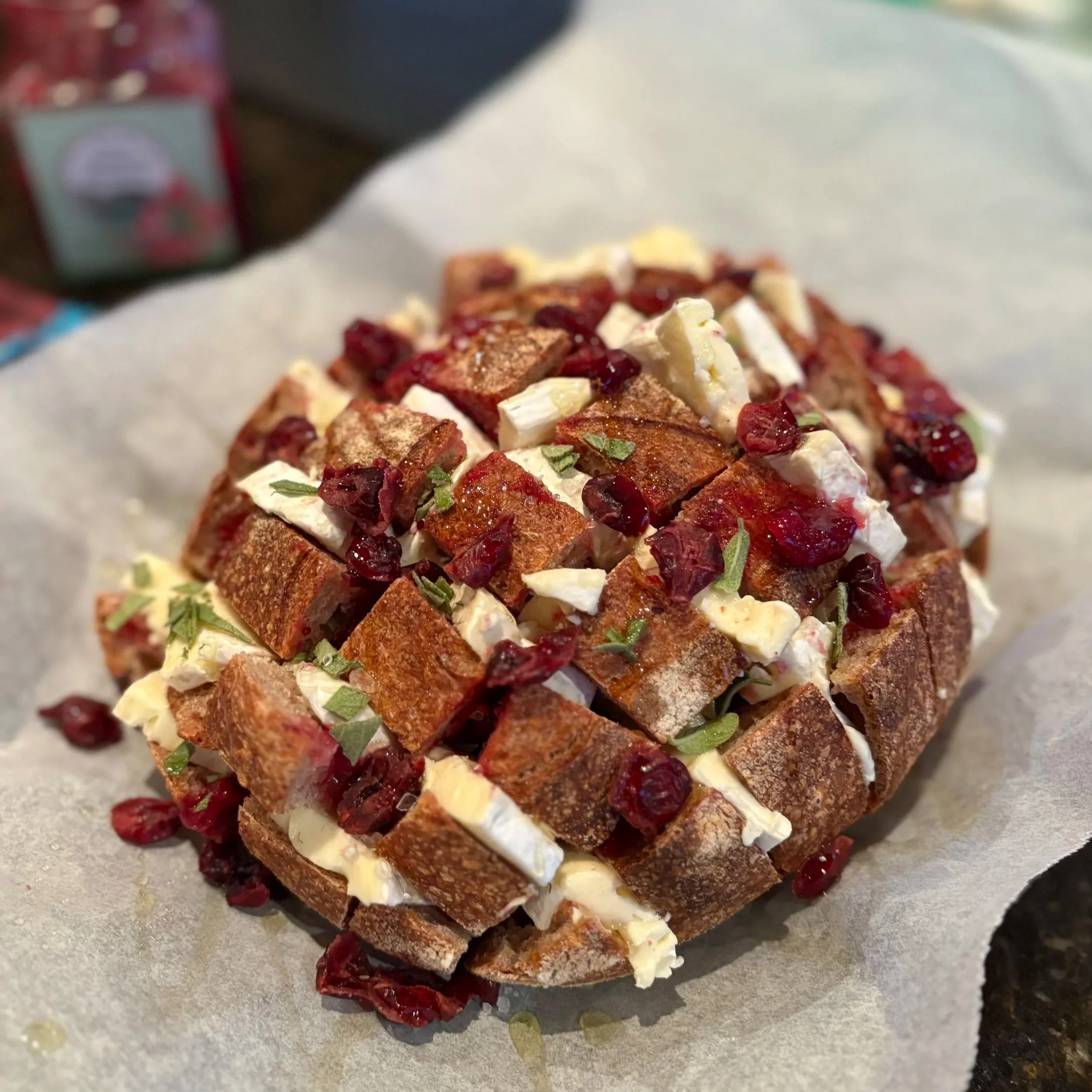 Fill all the gaps in the bread and sprinkle over the remaining ingredients