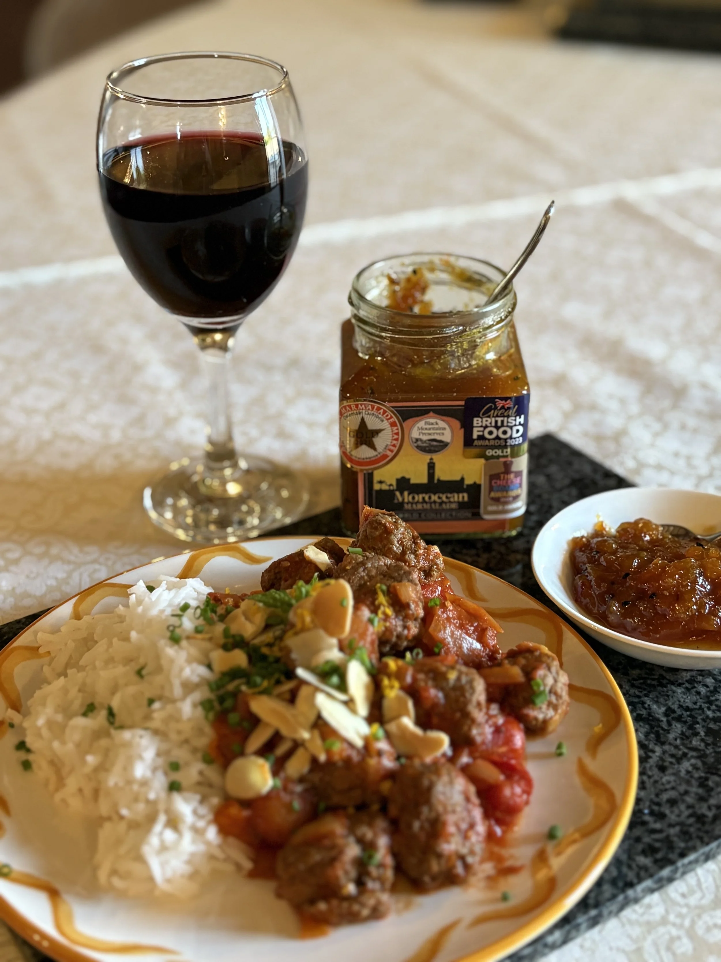 Moroccan Marmalade with Lamb Meatballs and Rice
