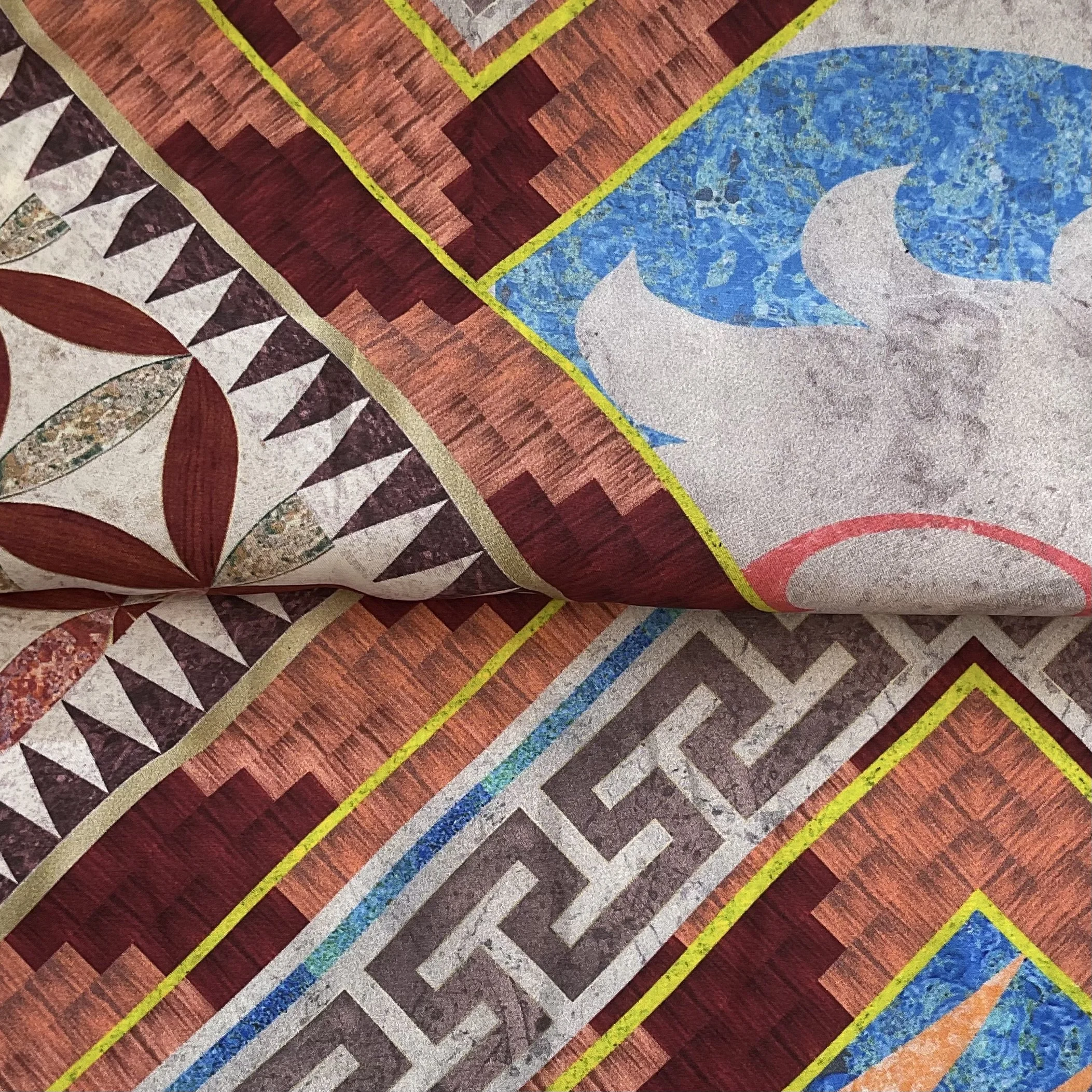 End of Roll Multi Tile Print Silk Satin 8m