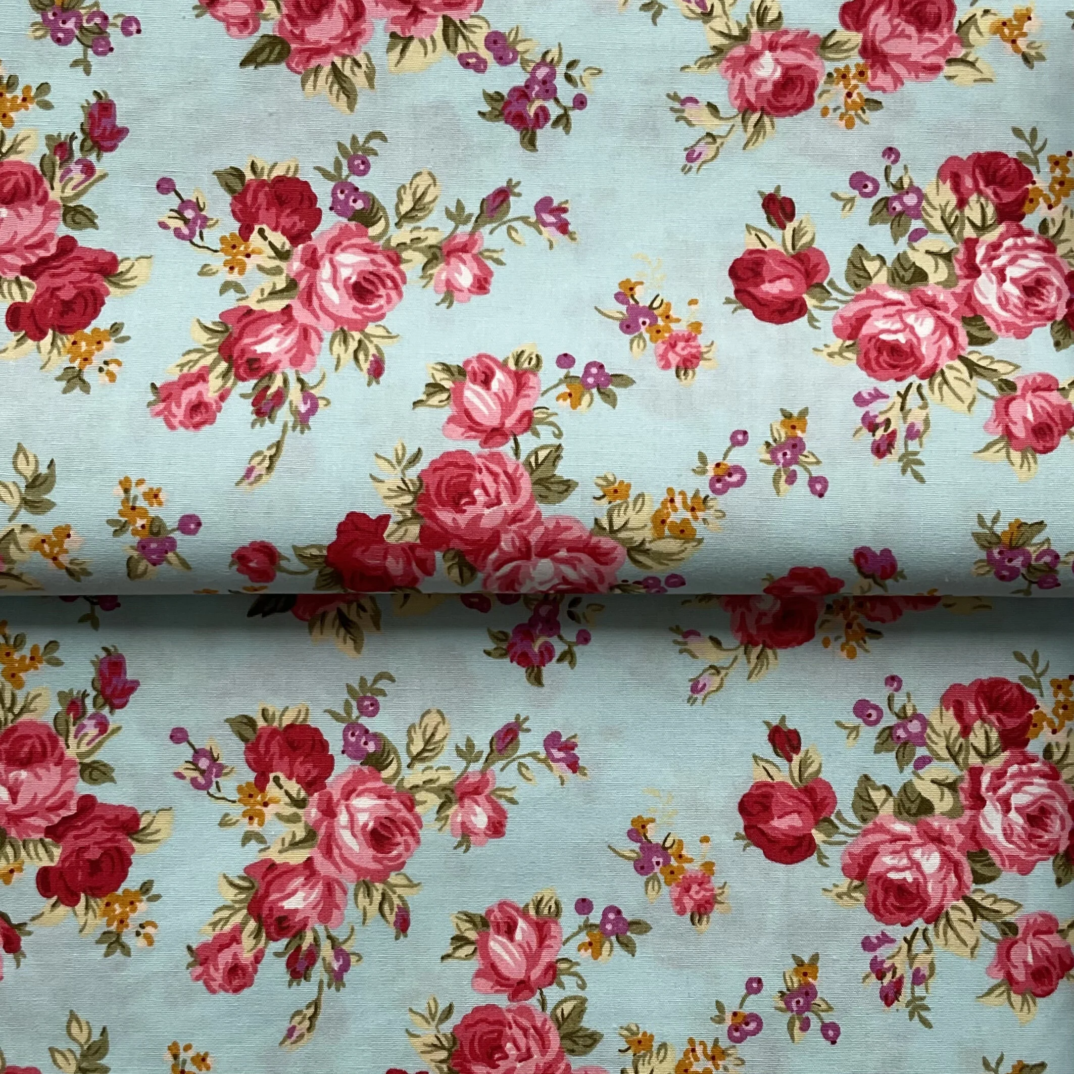 Sky Blue Multi Pink Floral Printed Cotton
