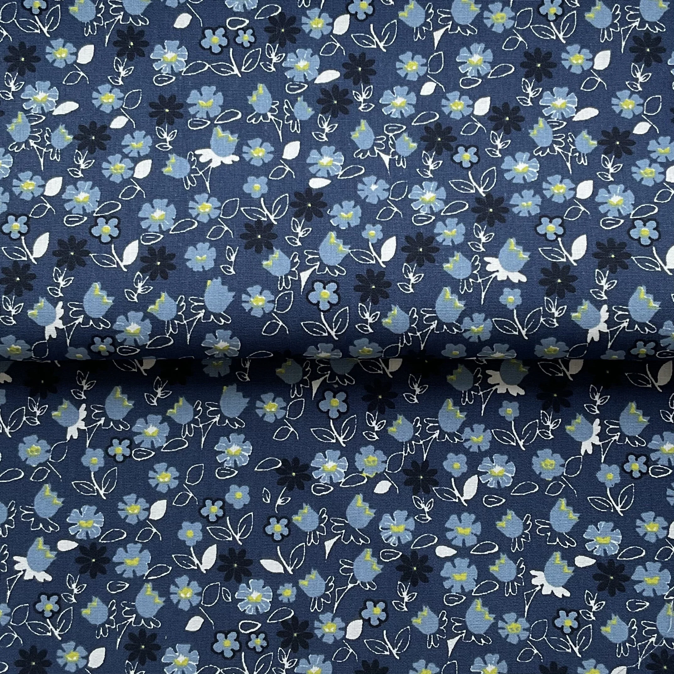 Navy Blue Floral Printed Cotton