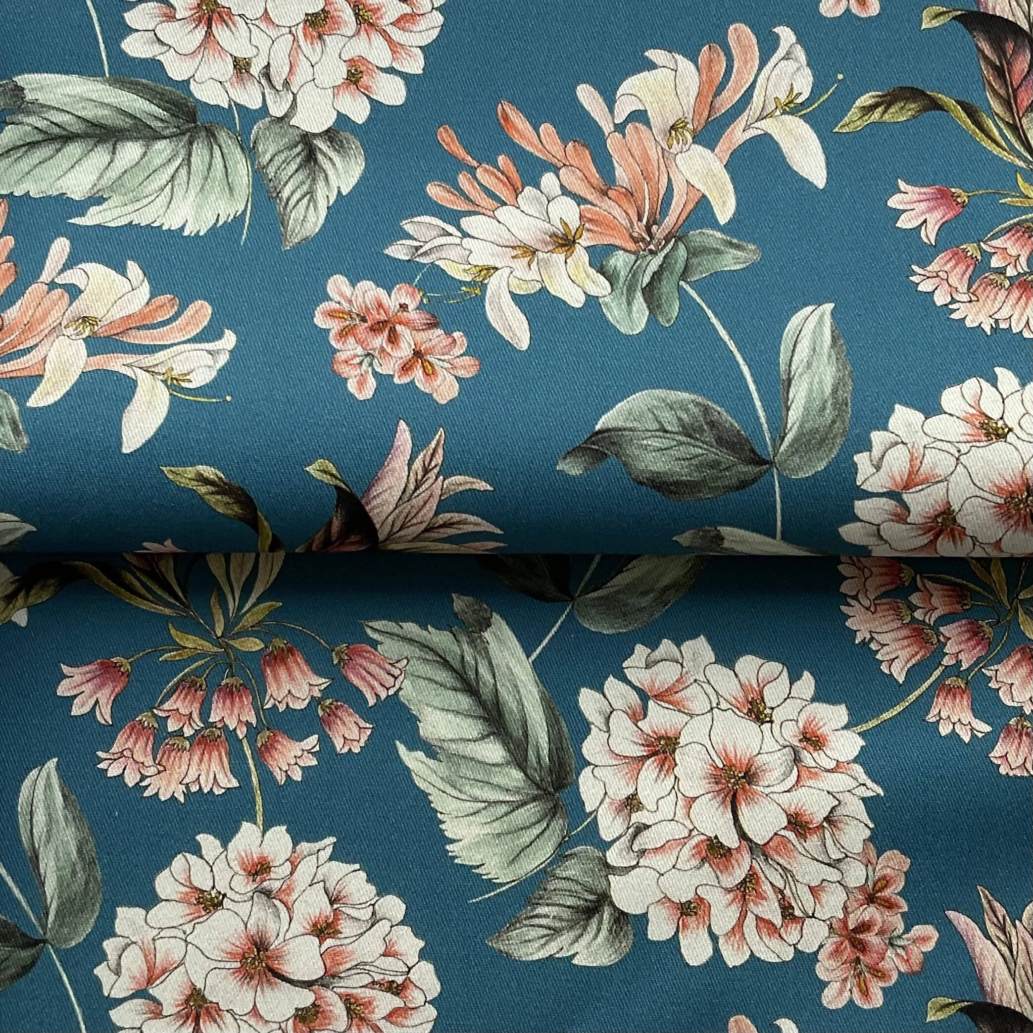 Teal Floral Printed Heavyweight Cotton