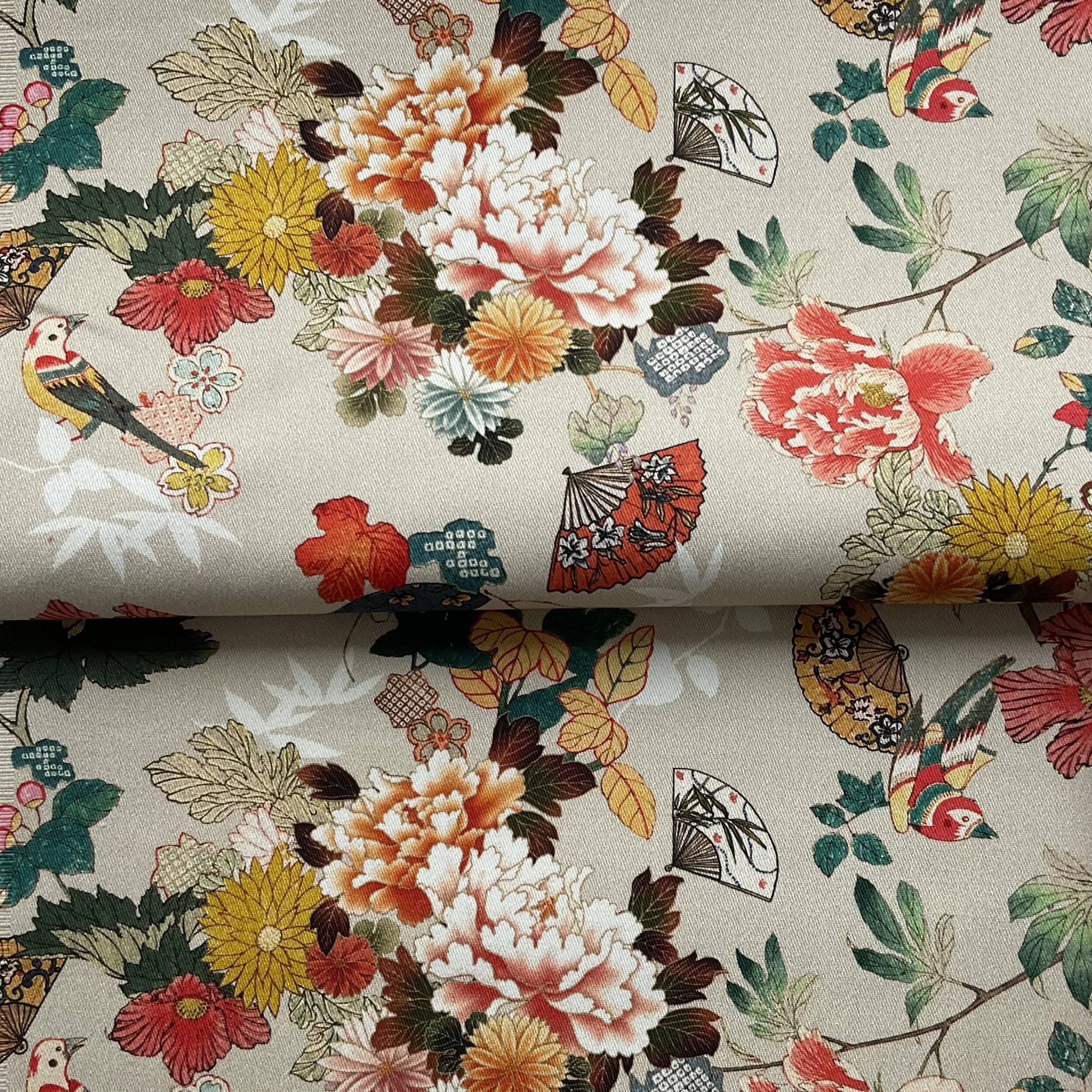 Beige Floral Printed Heavyweight Cotton