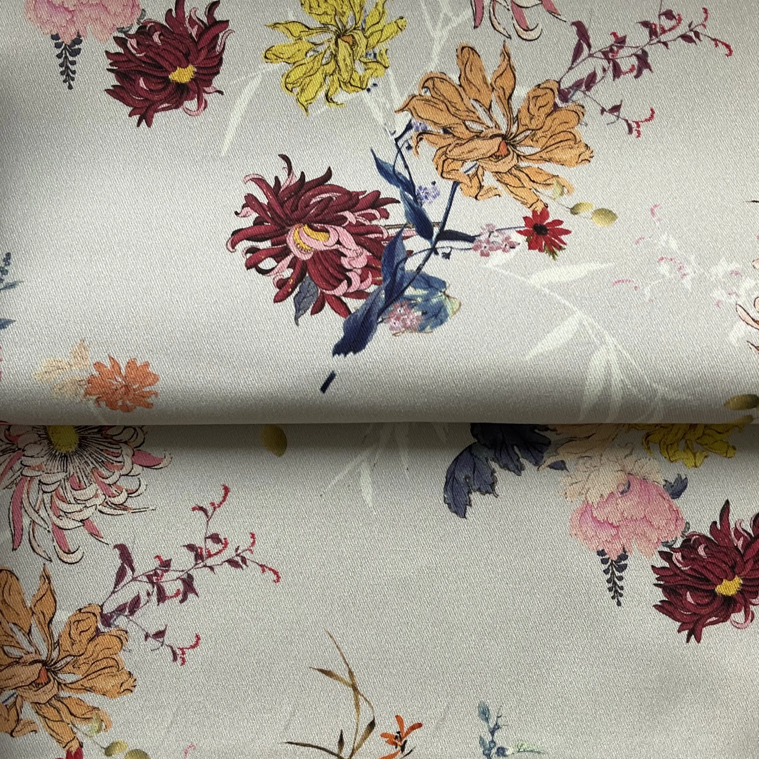 Taupe Floral Printed Heavyweight Cotton