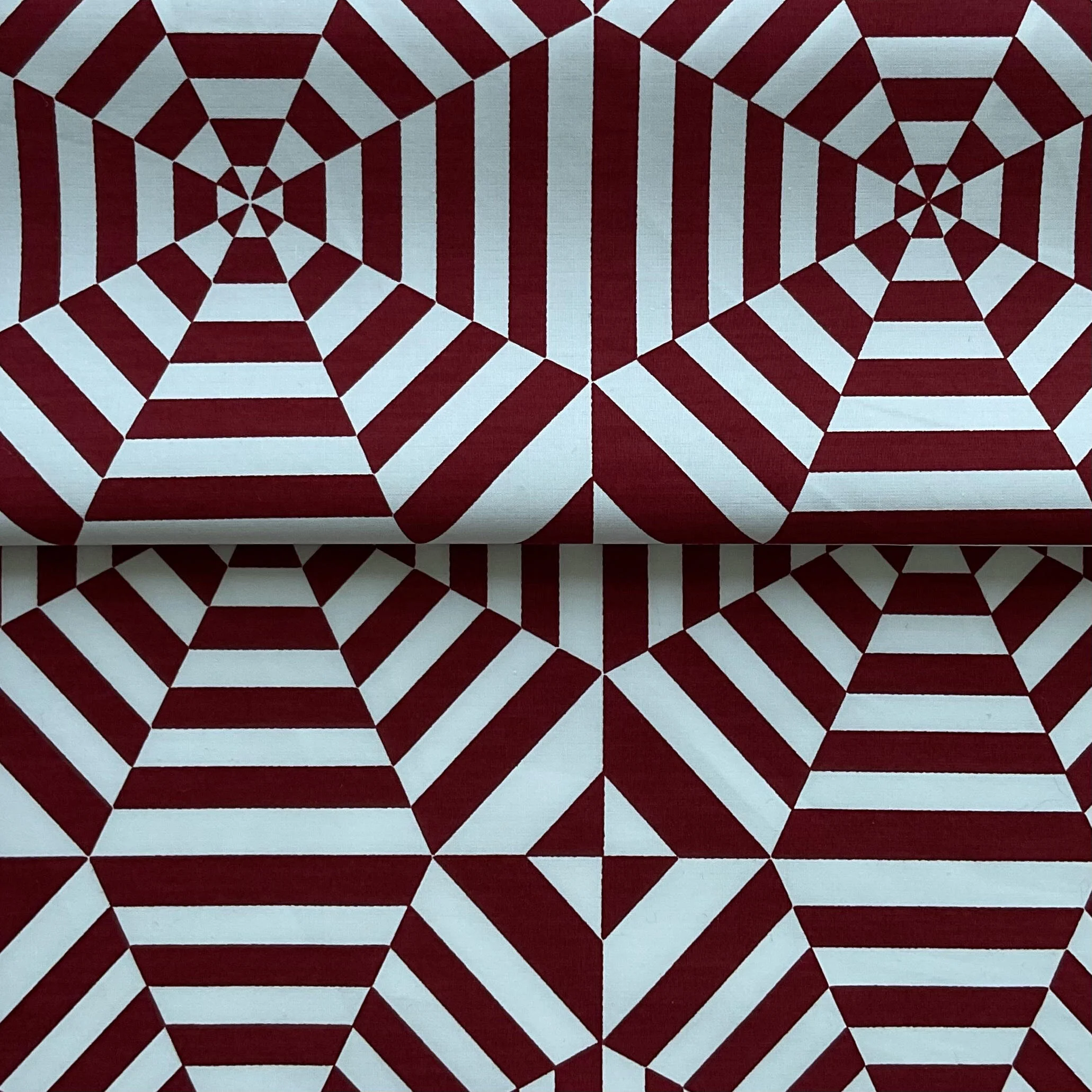 Red and White Geometric Printed Cotton Poplin