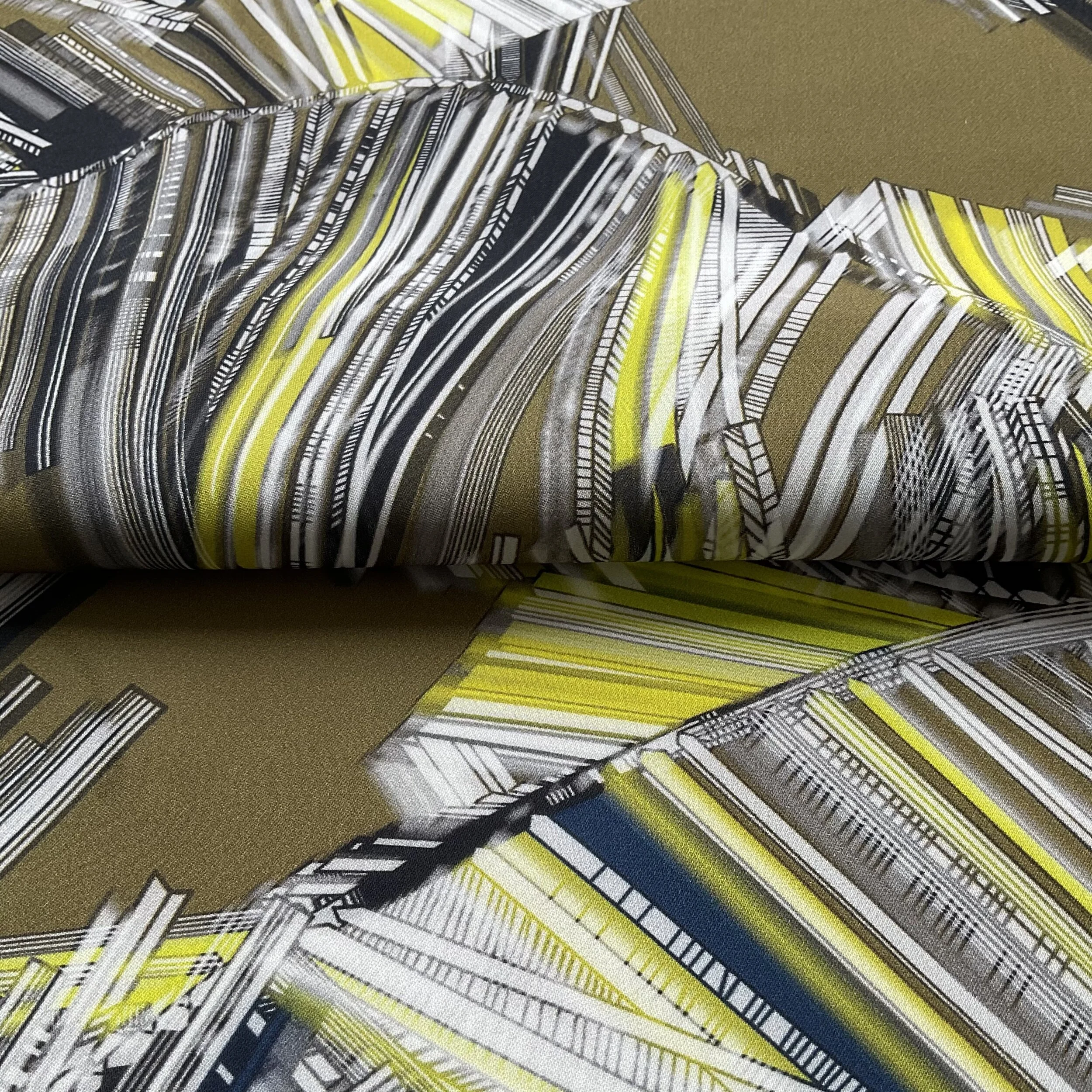 Olive/Navy Printed Silk Georgette