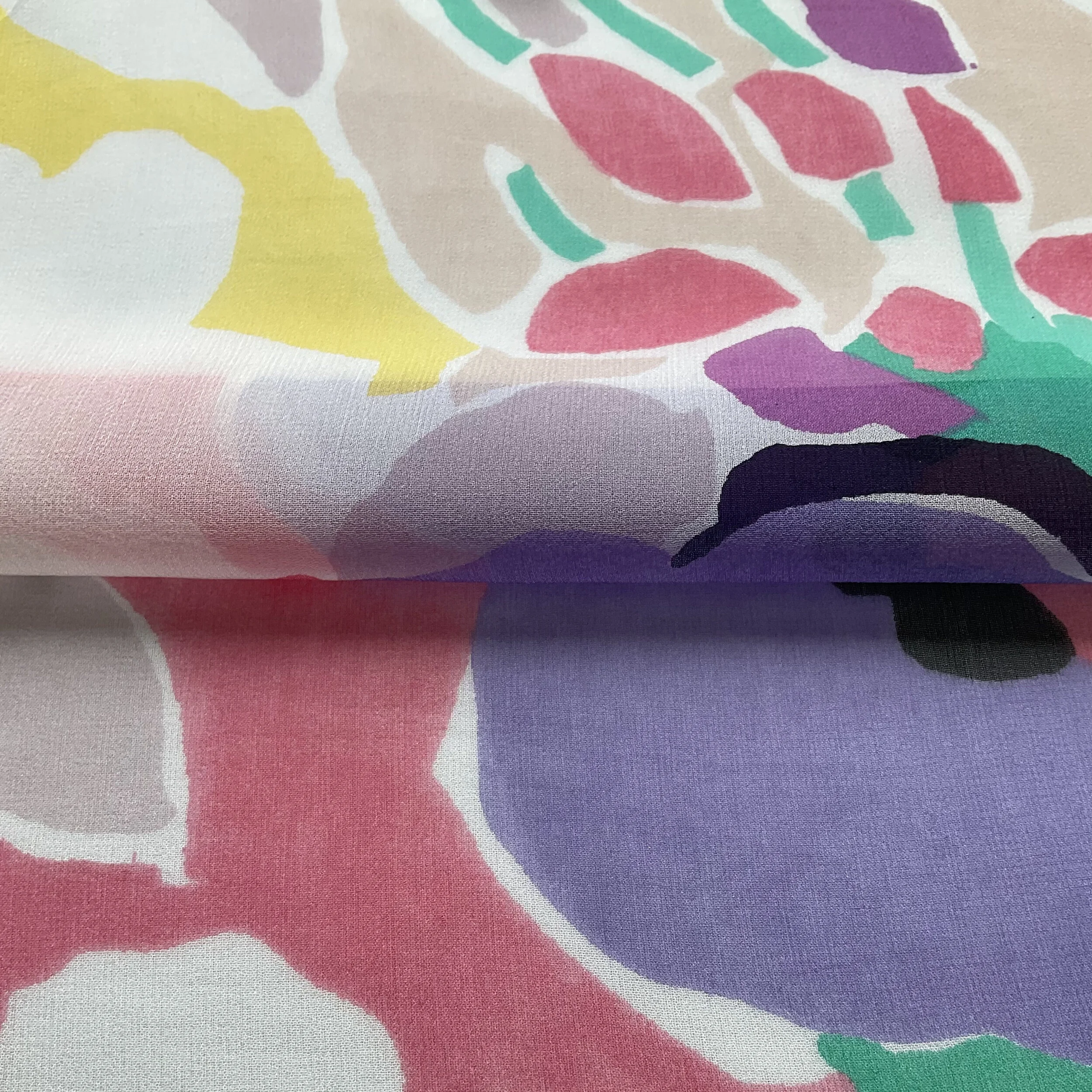 Large Stylised Floral Printed Silk Chiffon