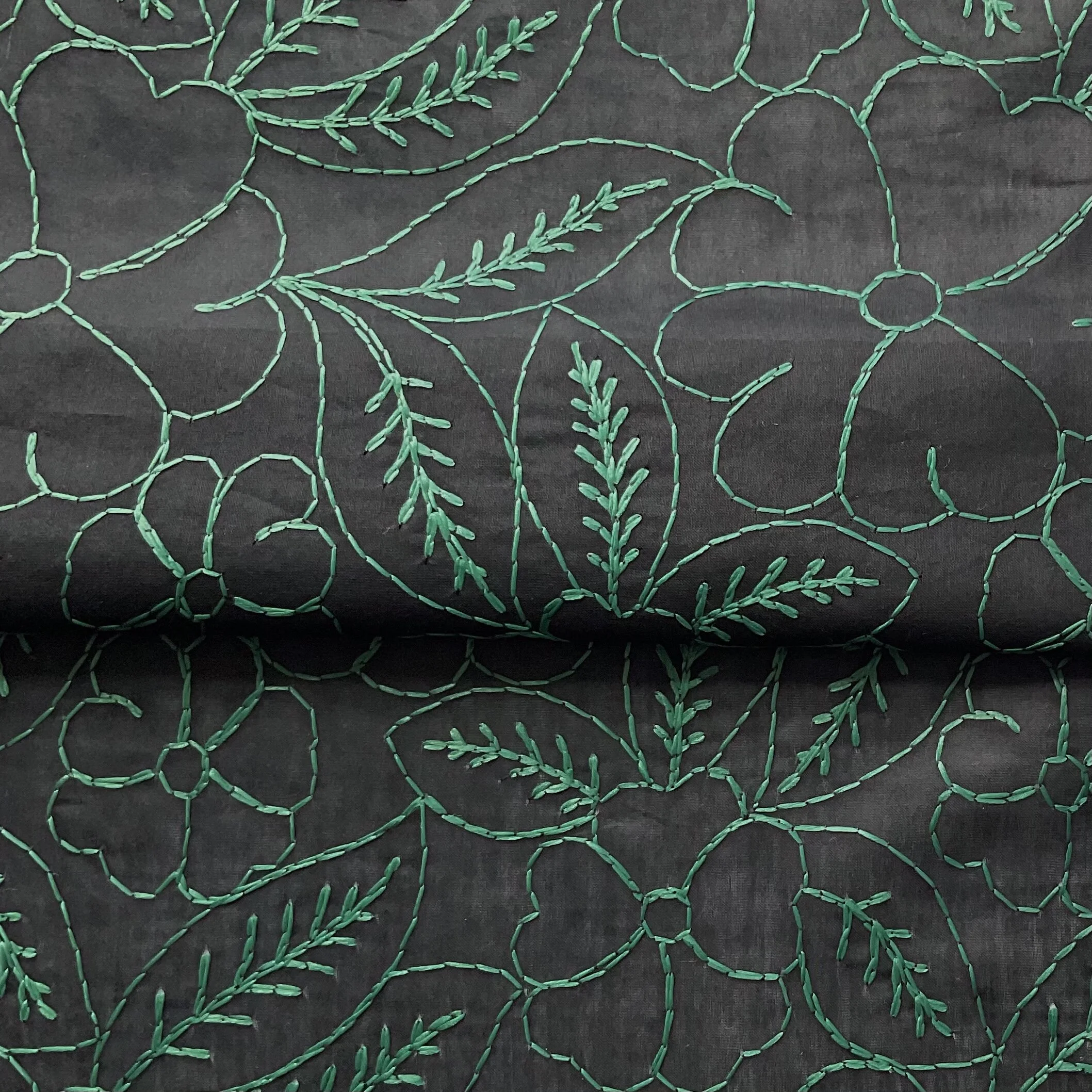 Lightweight Green/black floral embroidered Cotton Gauze