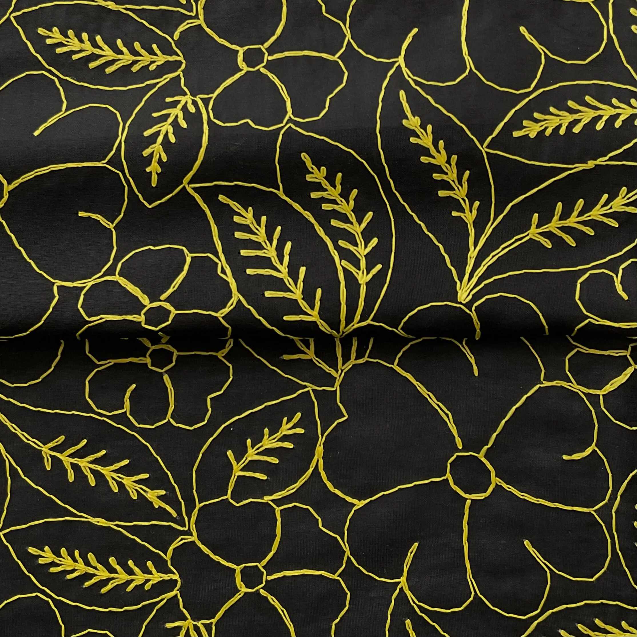 Lightweight Yellow/black floral embroidered Cotton Gauze