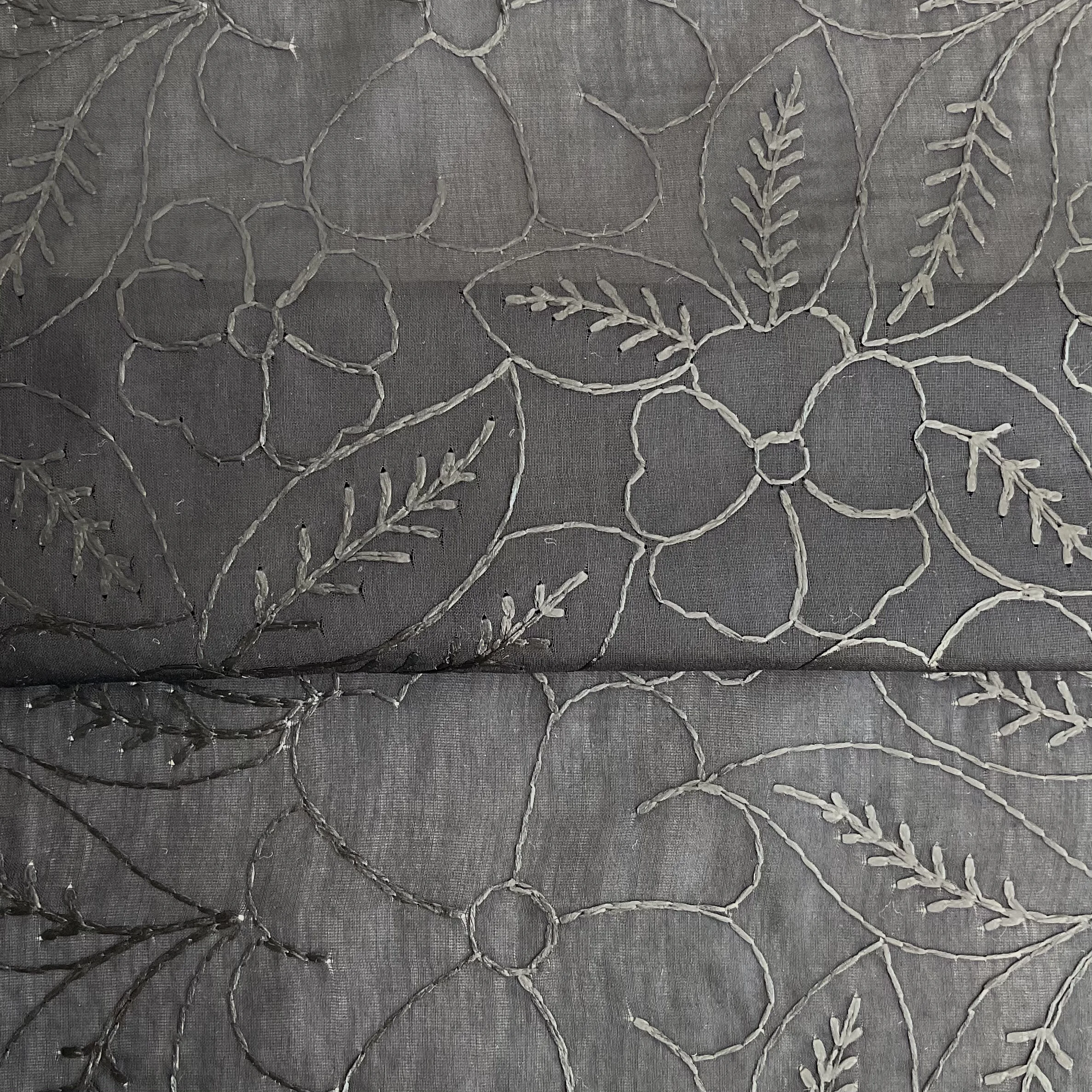 Lightweight Black floral embroidered Cotton Gauze