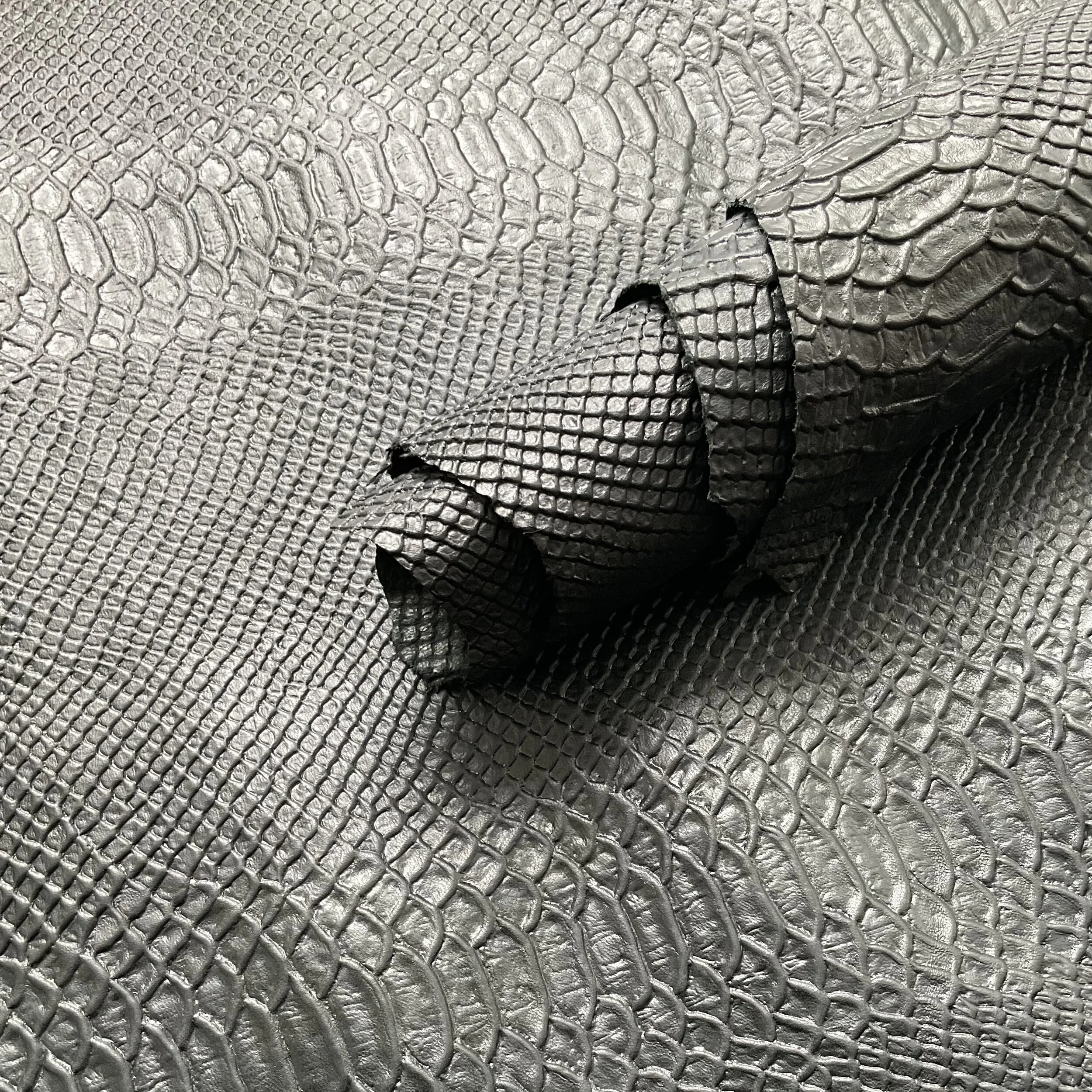 Black Reptile Moc Croc Embossed Leather Hide