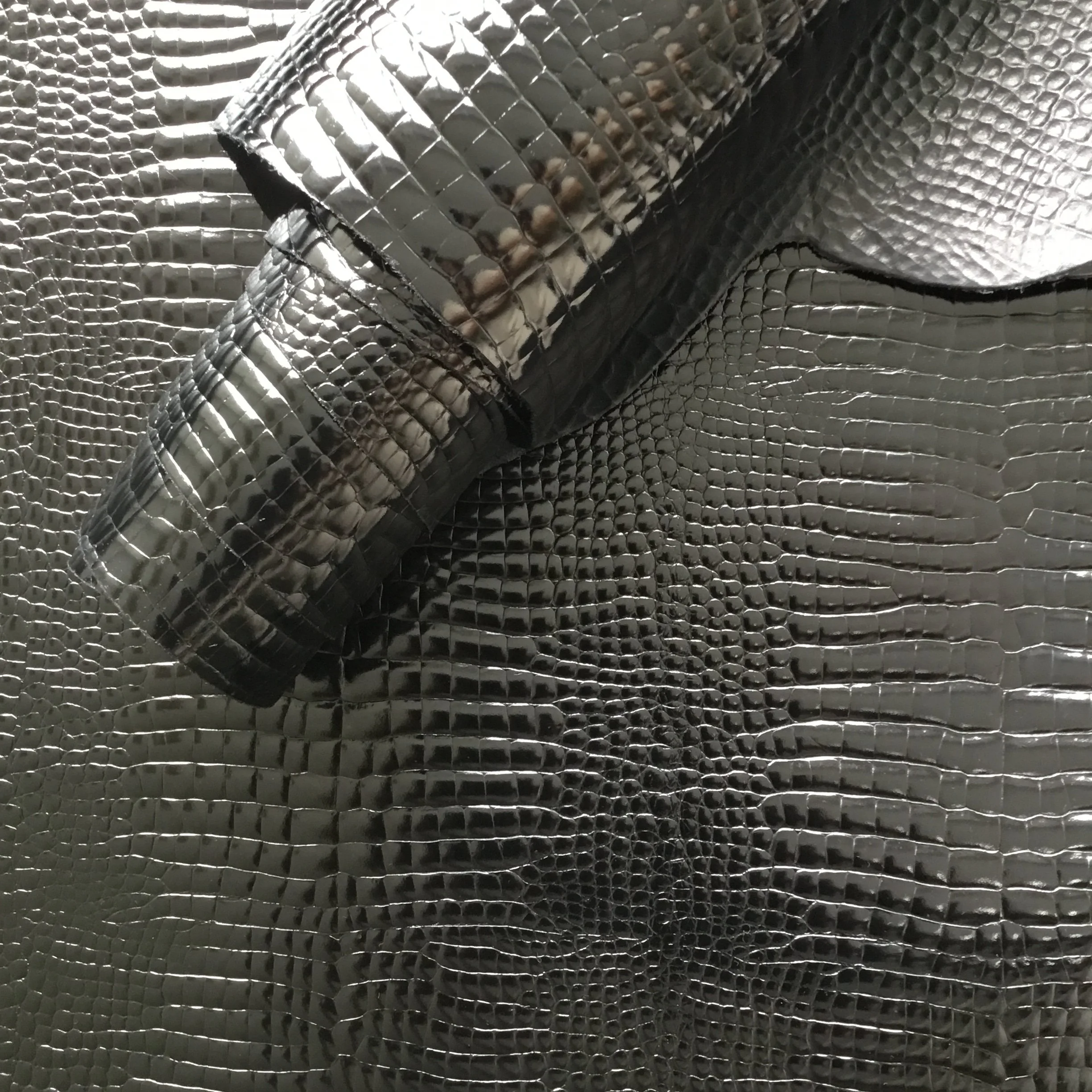 Black Patent Reptile Moc Croc Embossed Leather Hide