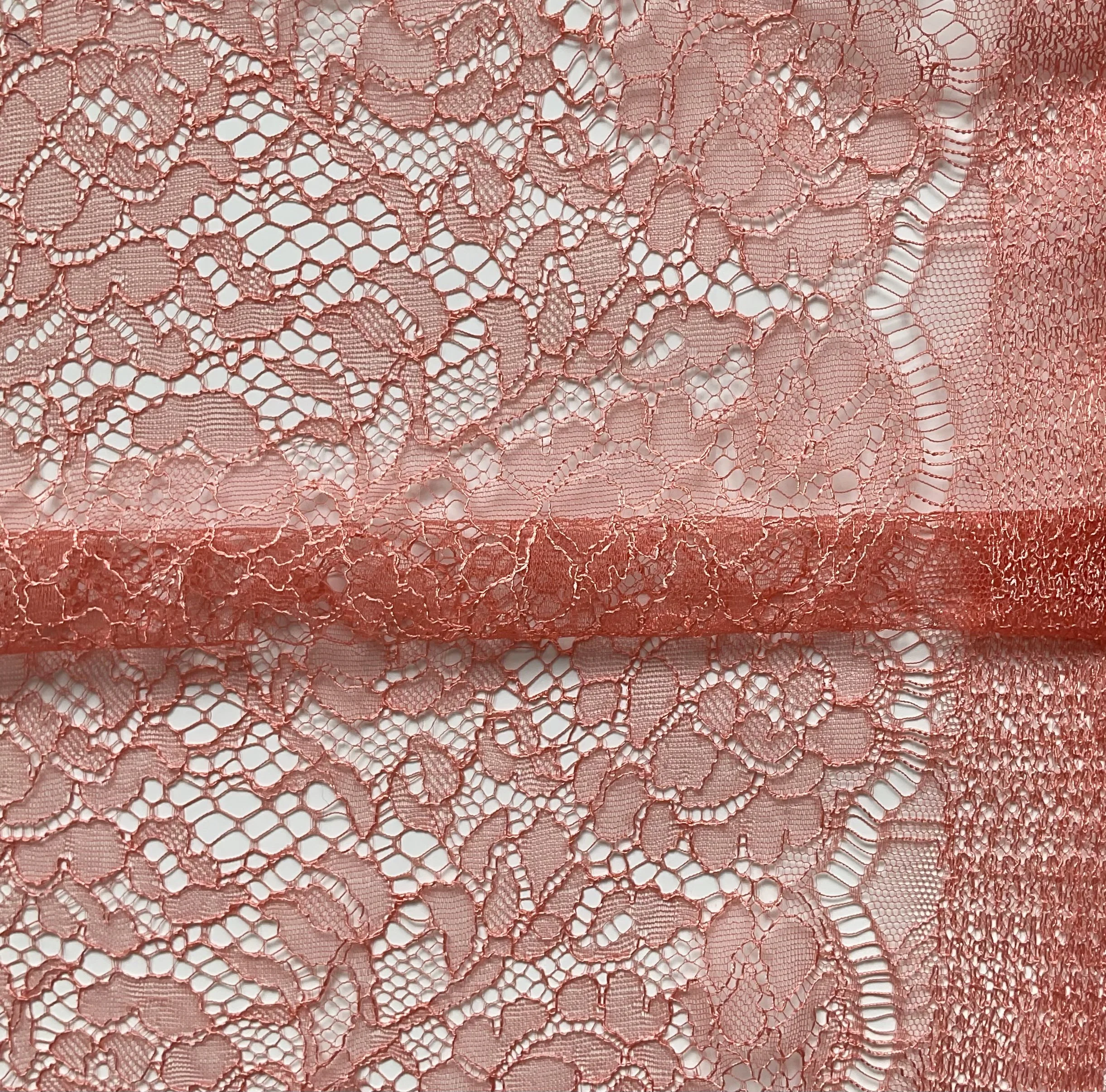 Coral Floral Viscose Blend Lace