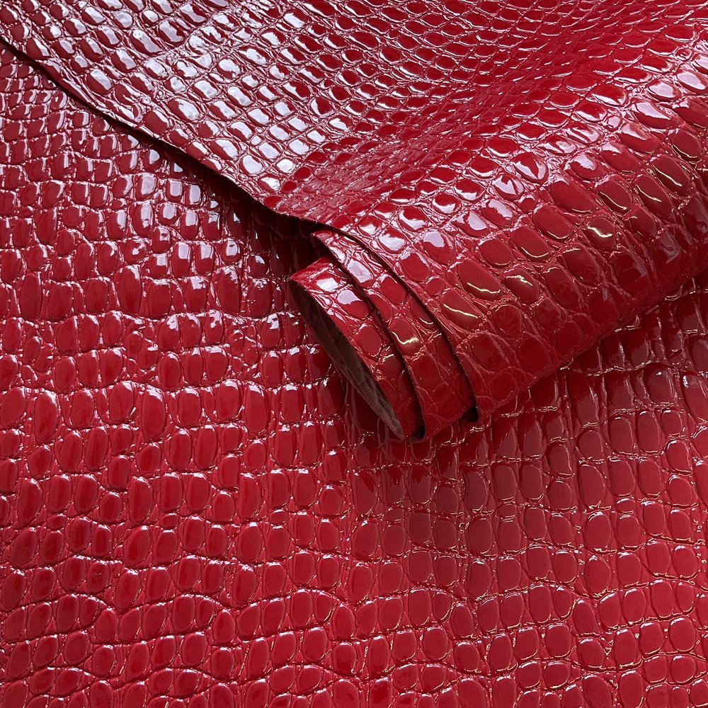 Red Patent Moc Croc Embossed Leather Hide — Misan Store