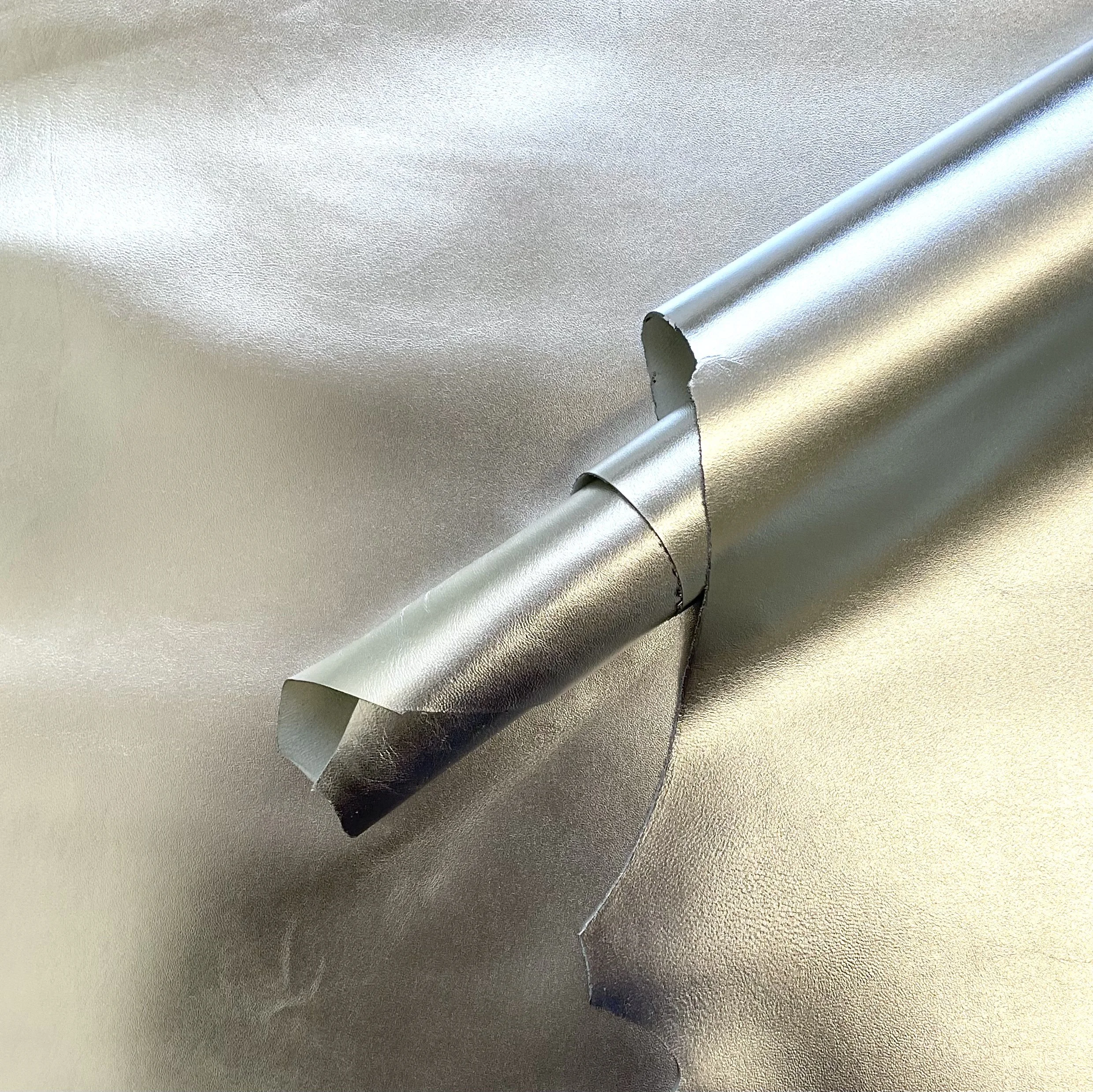 Light Silver Grain Metallic Nappa Italian Leather Hide