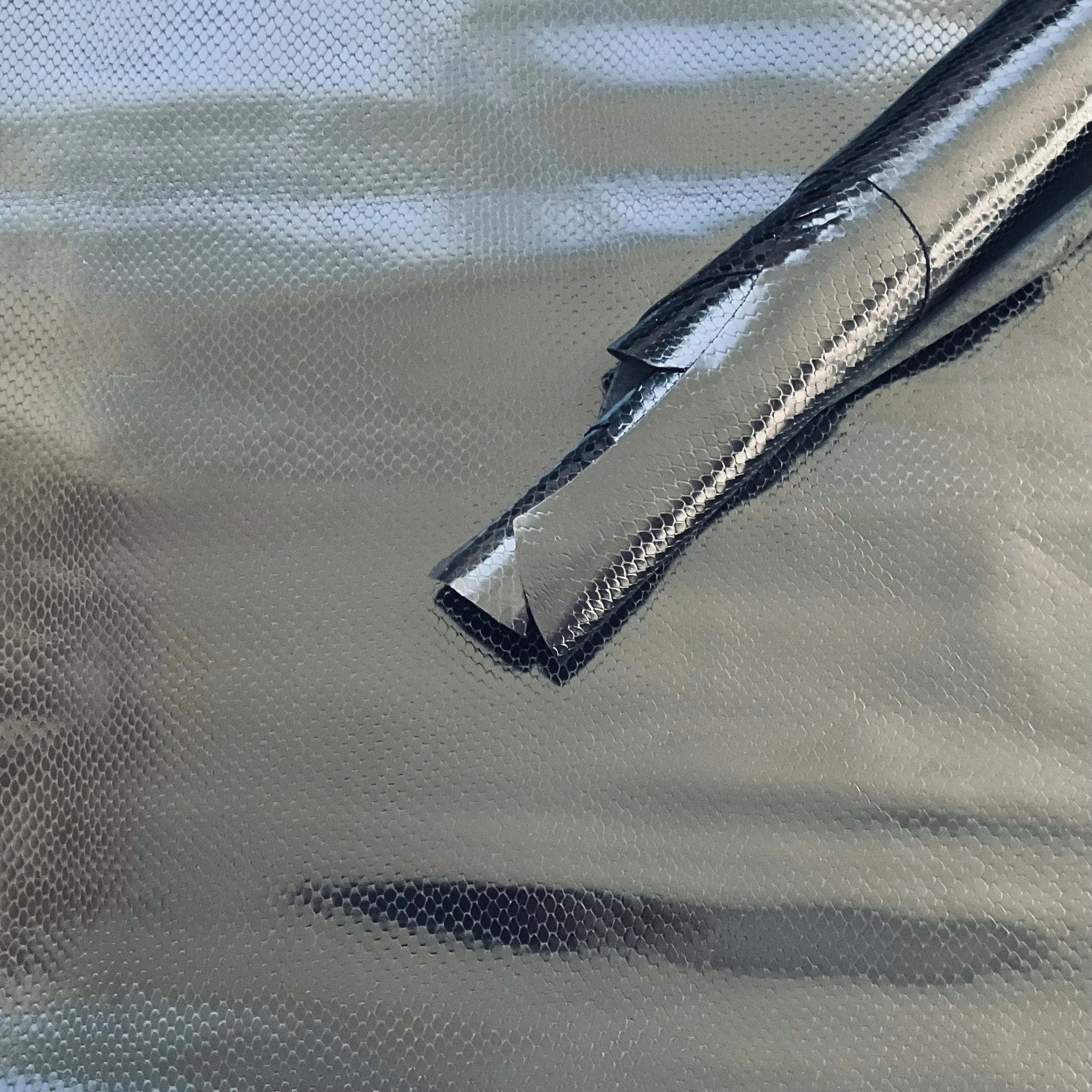 Snake Scale Embossed Black Italian Leather Hide