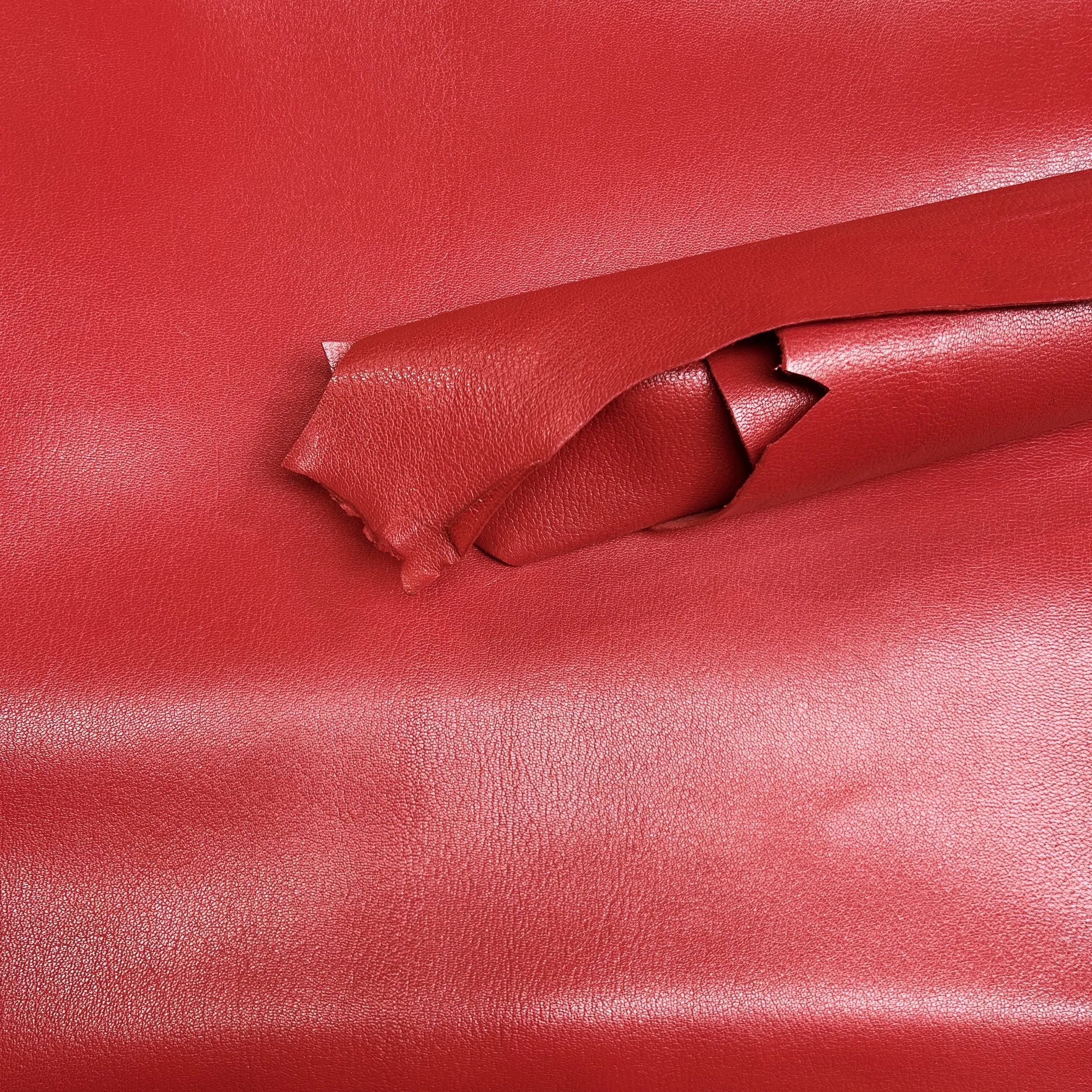 Red Textured Nappa Italian Leather Hide