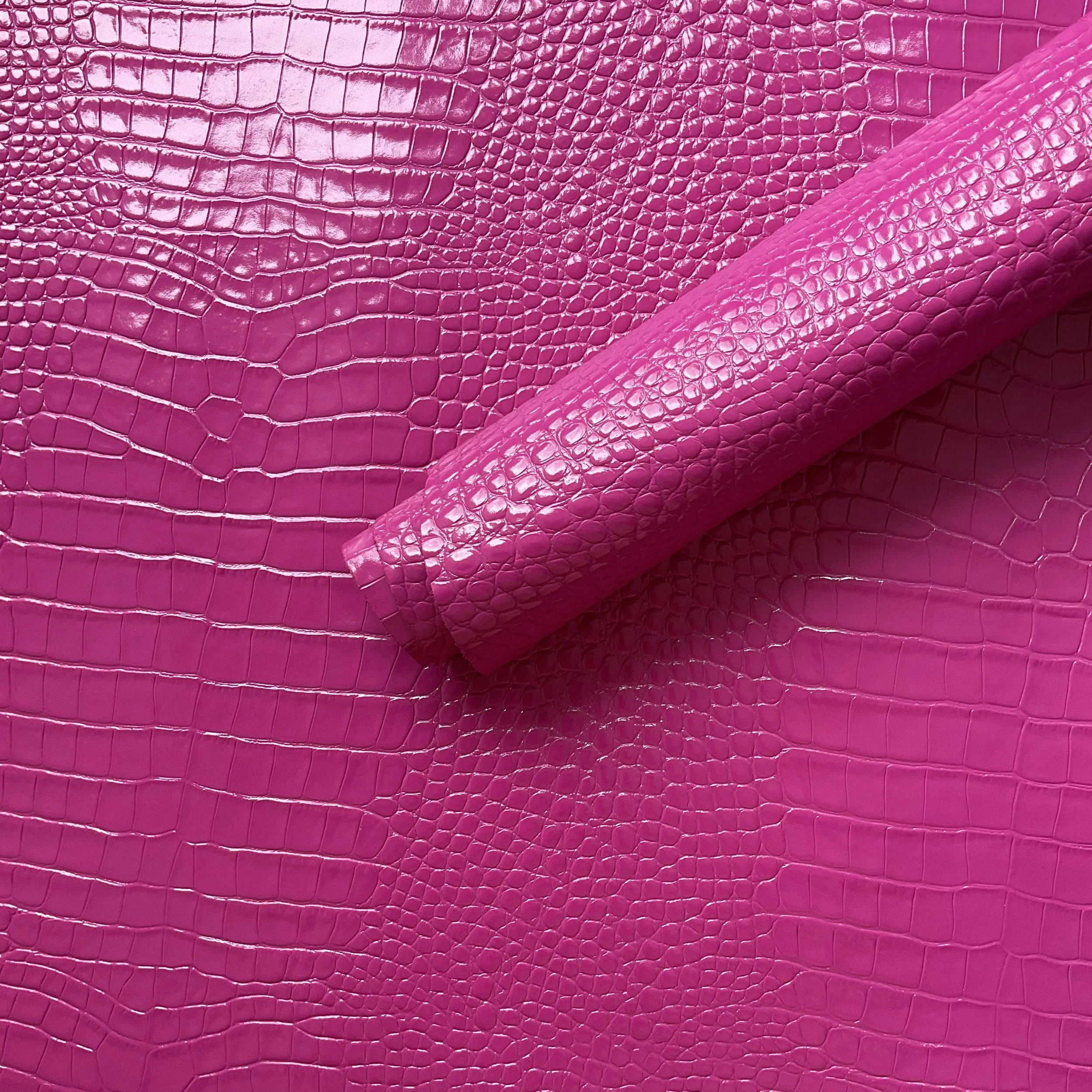 Hot Pink Patent Moc Croc Embossed Leather Hide