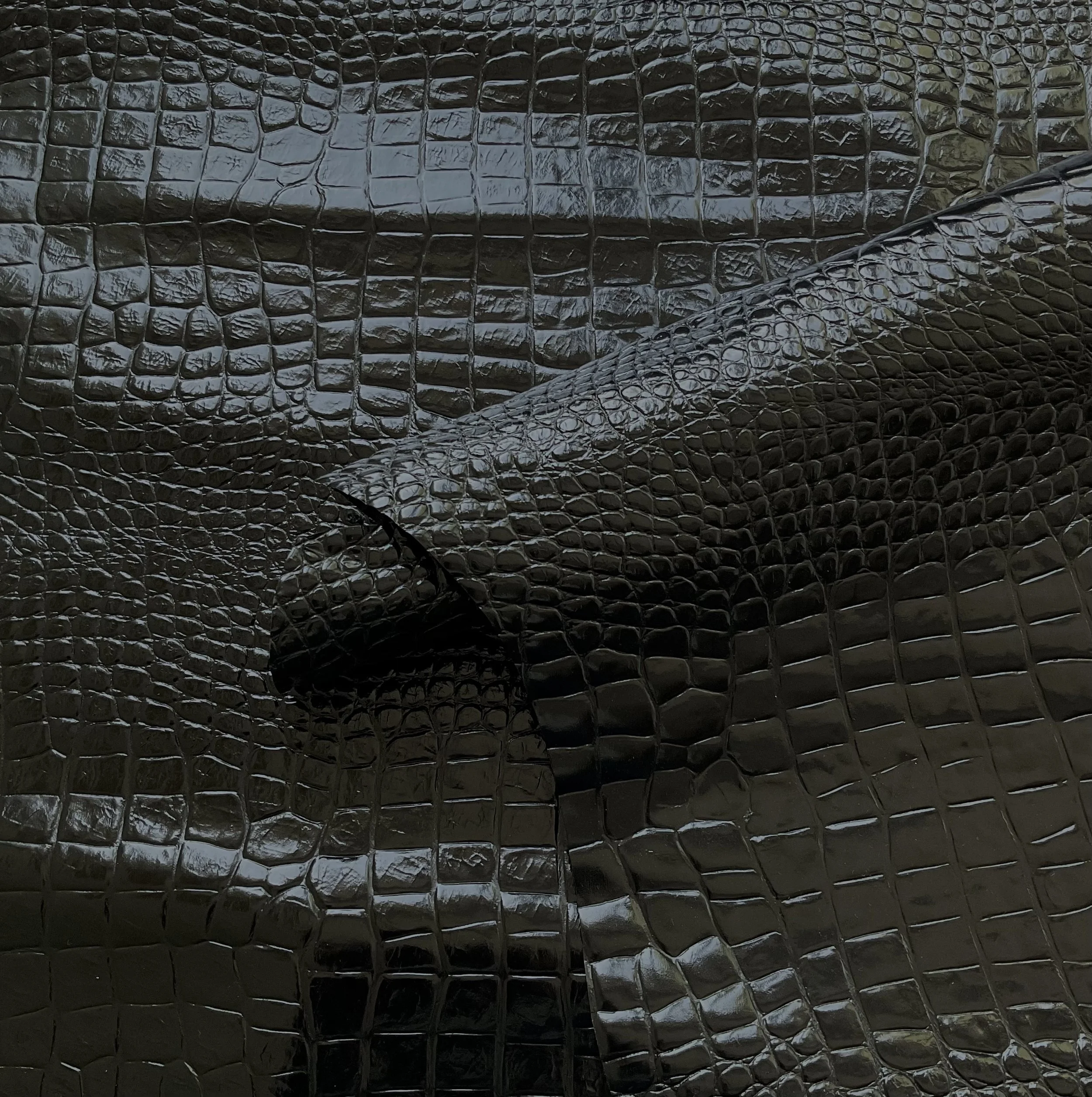 Black Patent Soft Moc Croc Embossed Leather Hide