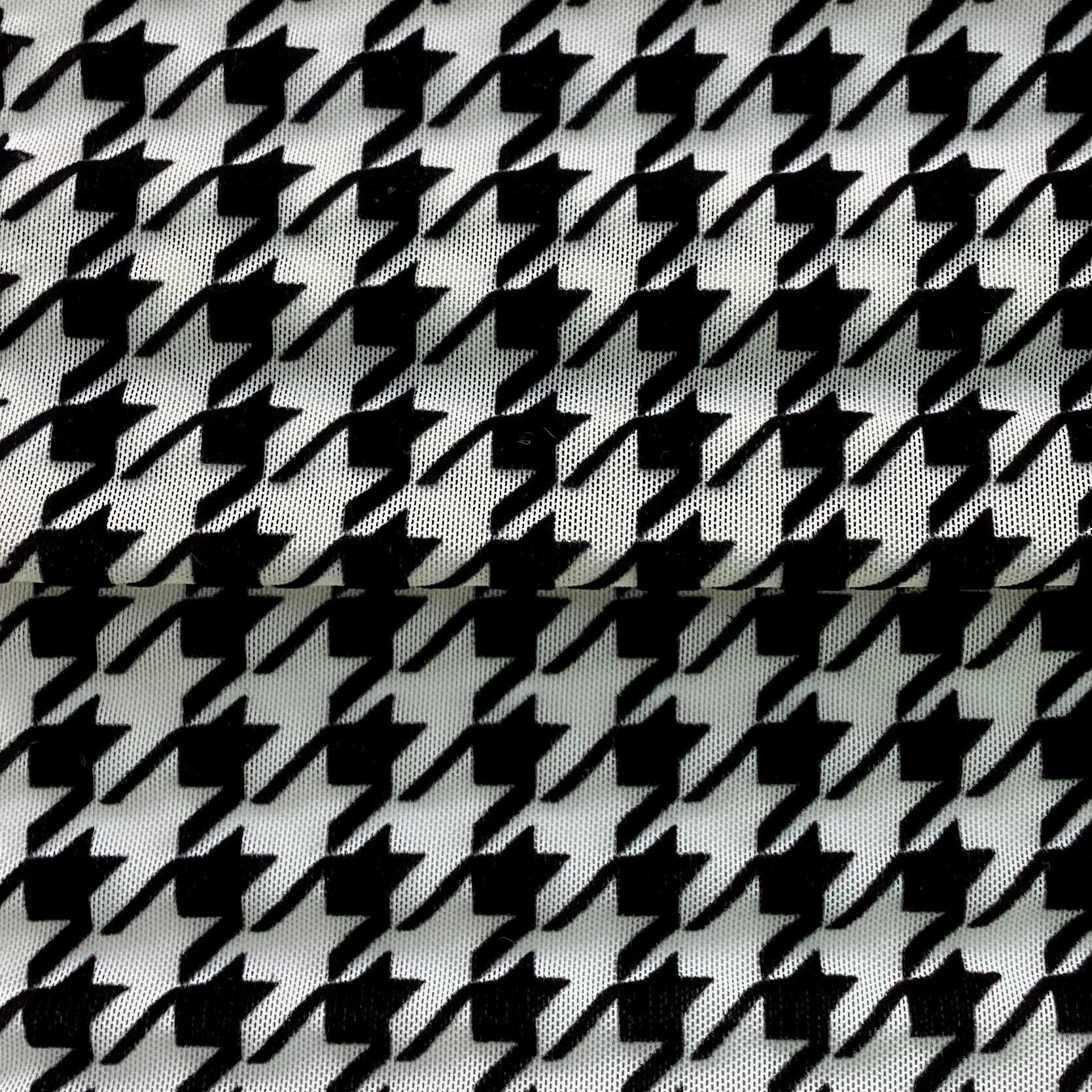Black/White Flocked Houndstooth Stretch Power Mesh