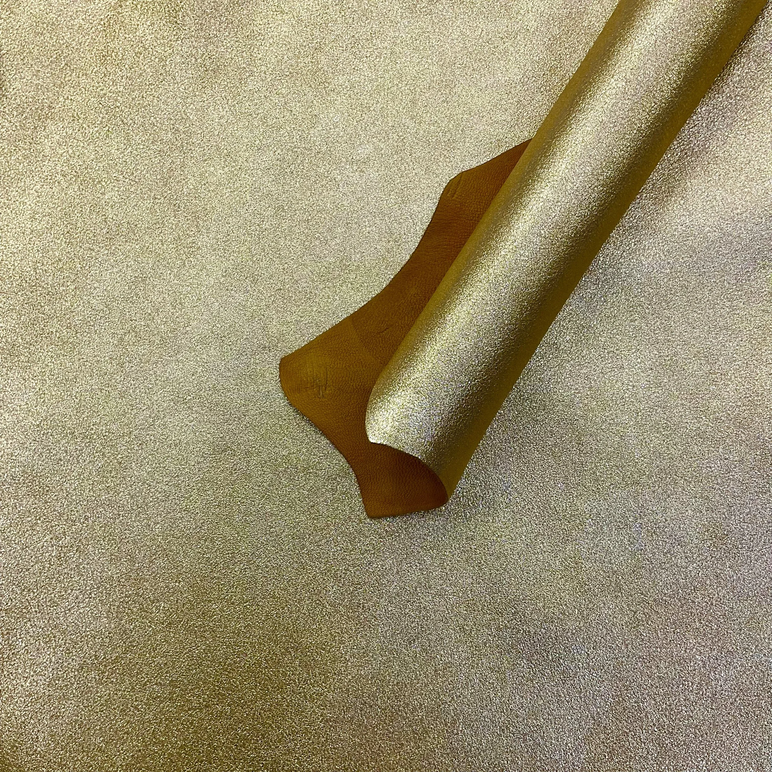 Old Gold Stippled Metallic Nappa Italian Leather Hide