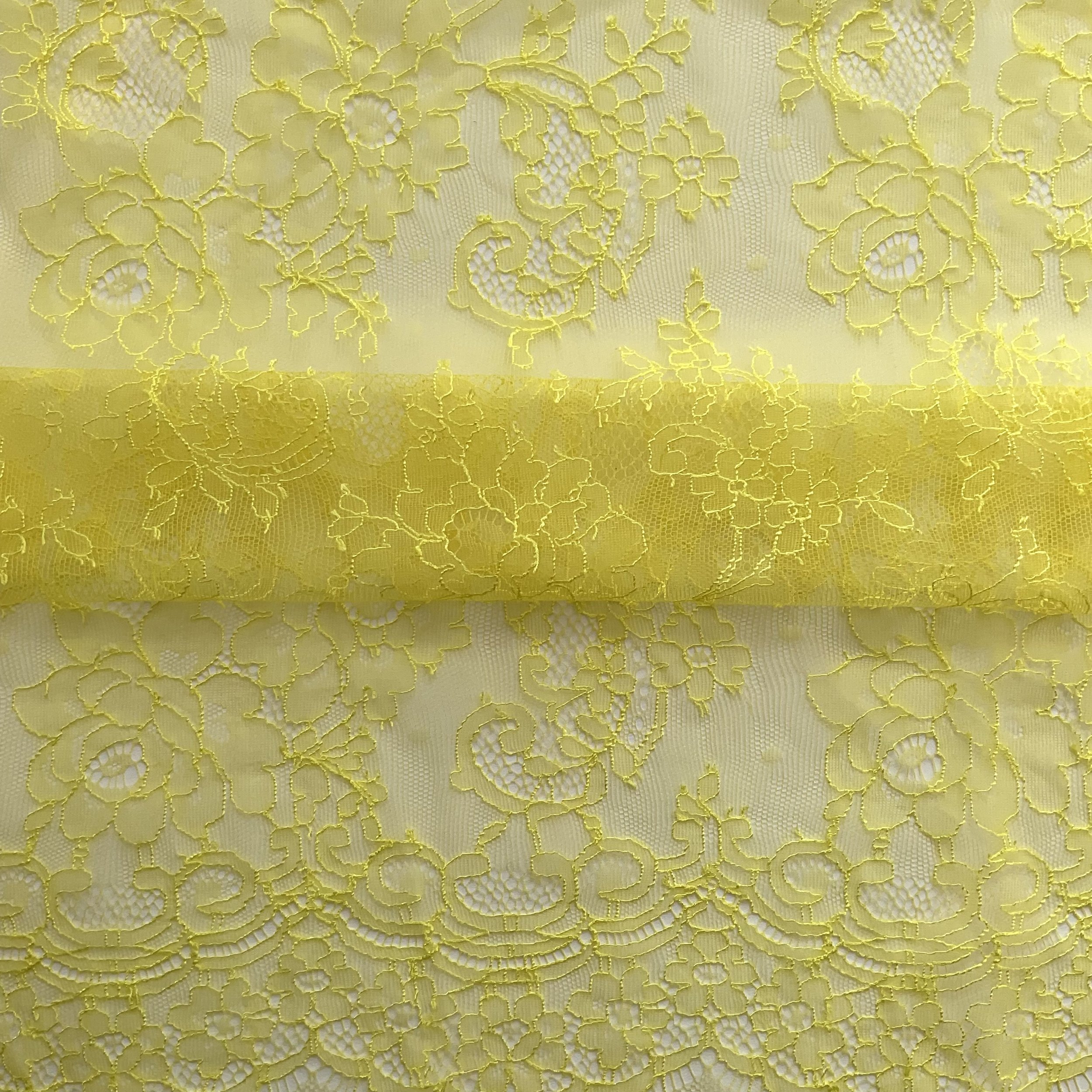 Yellow Floral French Lace