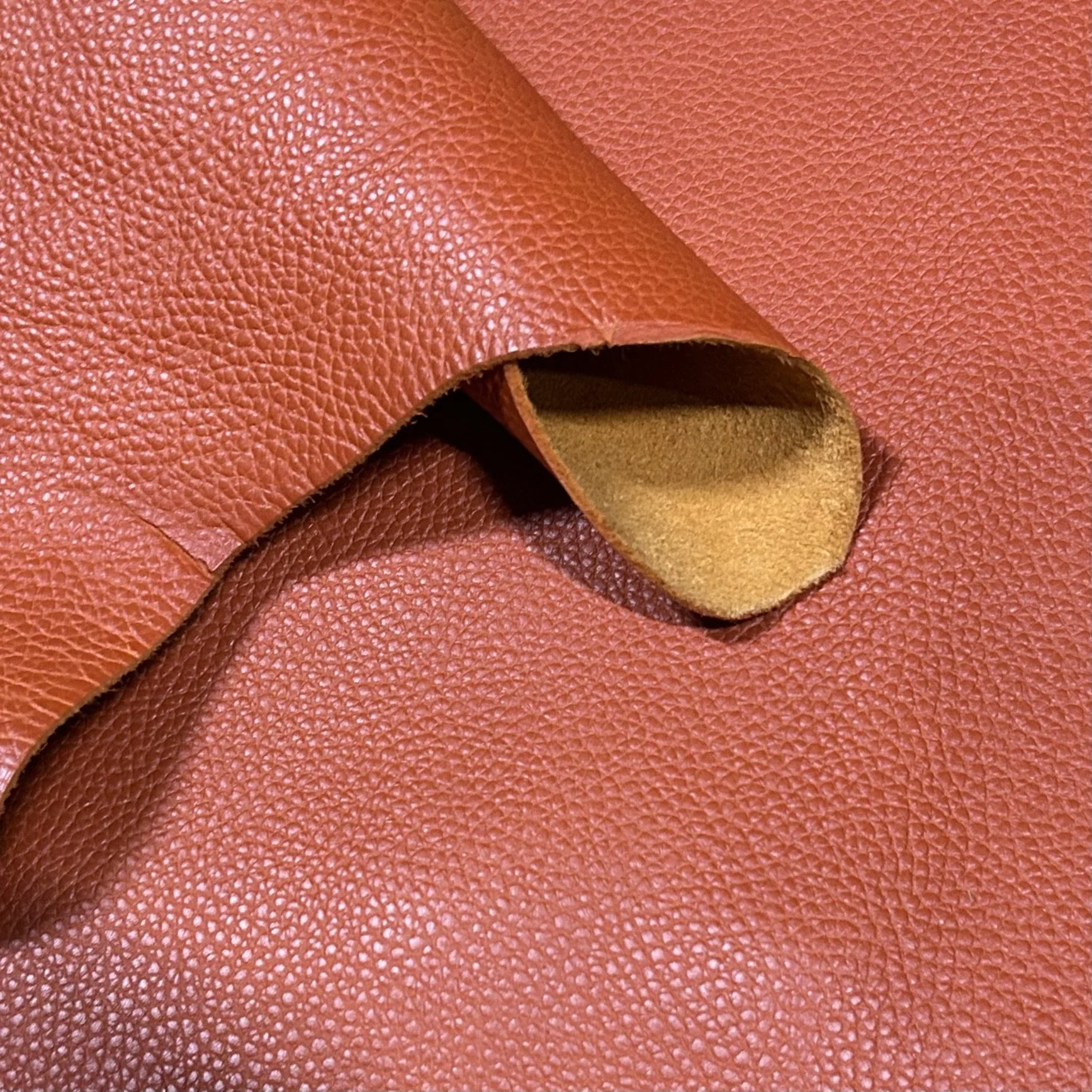 Deep Burnt Orange Pebble Grain Italian Leather Hide