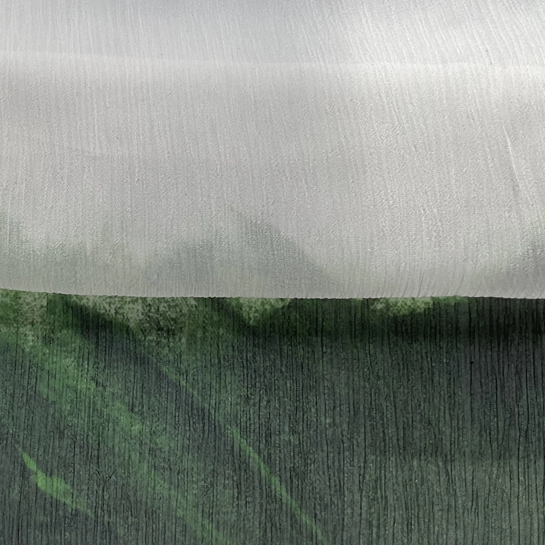 Green and White Abstract Paintbrush Printed Silk Mousseline