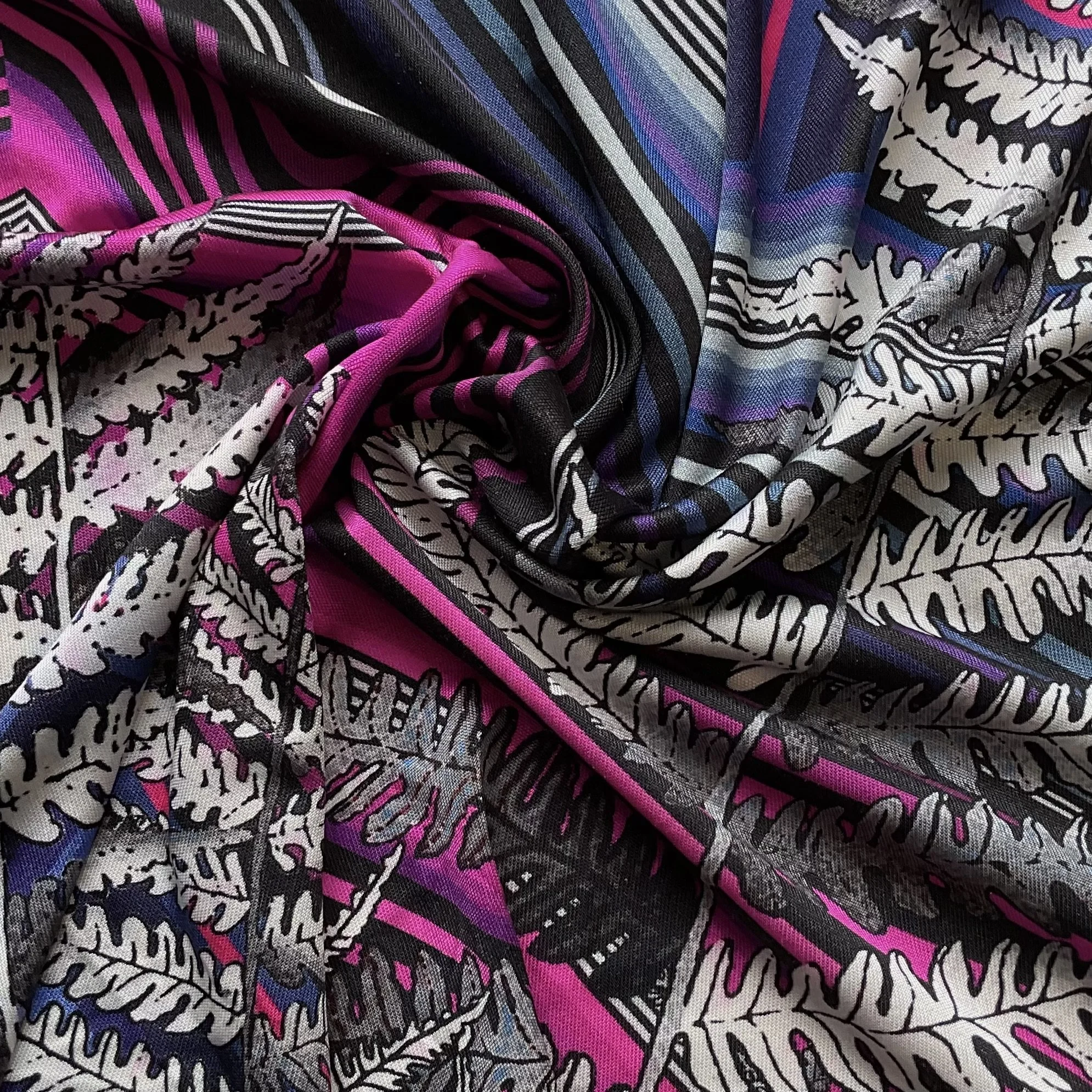Purple Multi Fern Print Silk Jersey