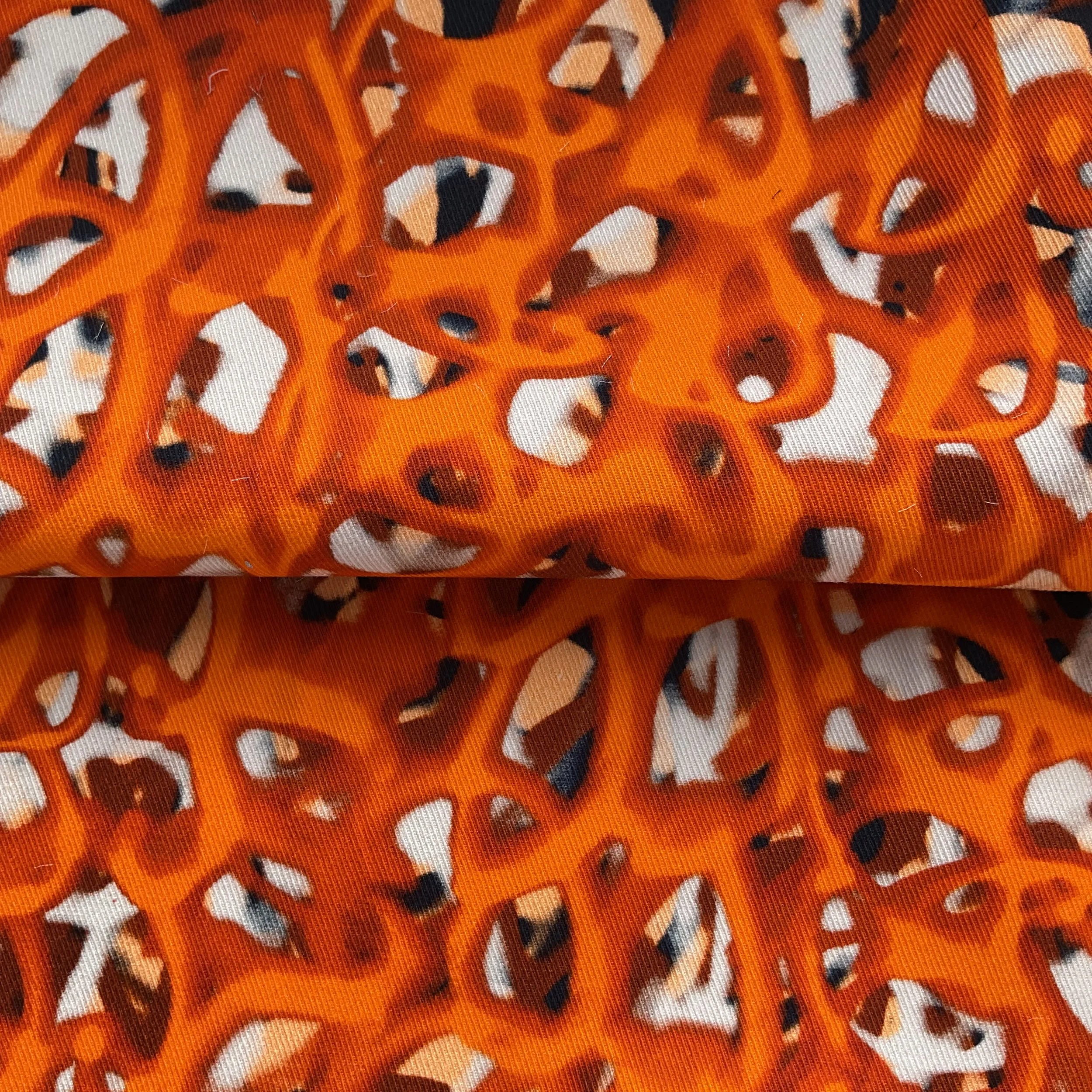 White/Orange Distorted Digital Printed Cotton Canvas Twill