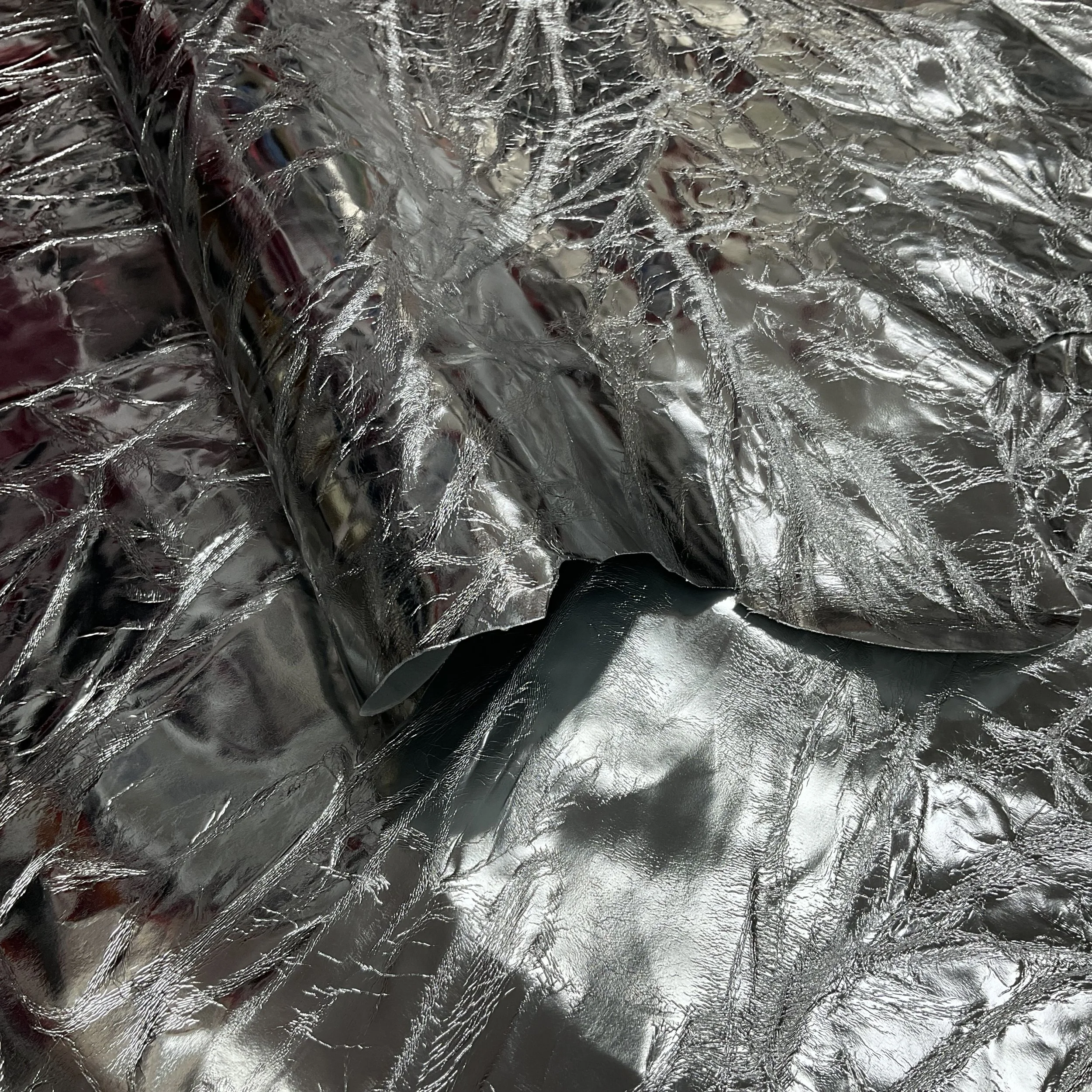 Silver Crackled Foiled Italian Leather HideNappa