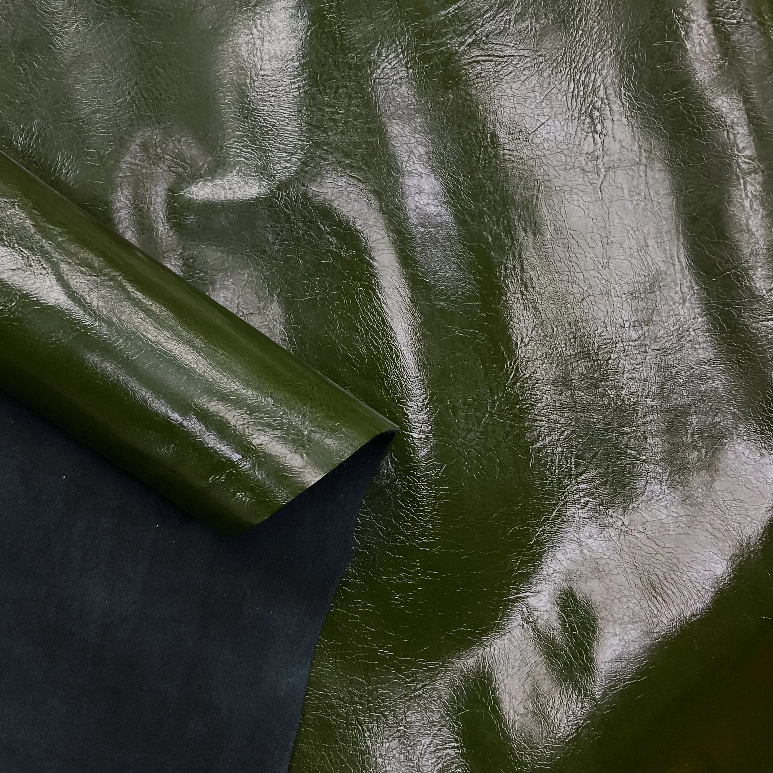 Dark Green Distressed Patent Italian Leather