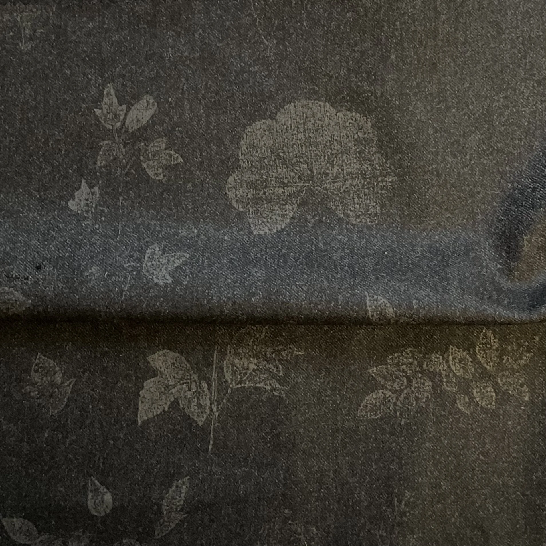 Botanical Leaf Printed Charcoal Marl Twill Wool
