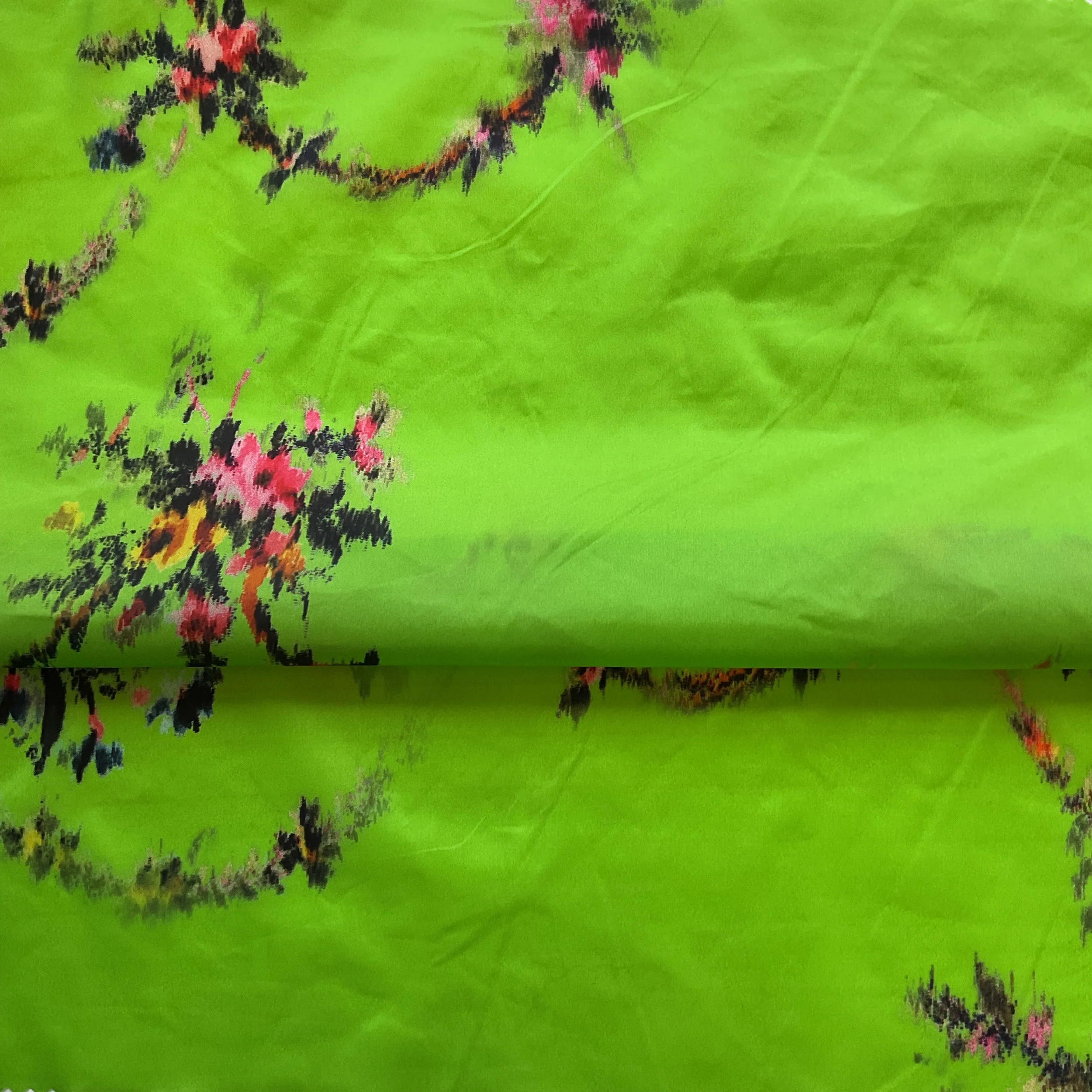 Neon Green Lightweight Distorted Floral Printed Parachute Technical Nylon