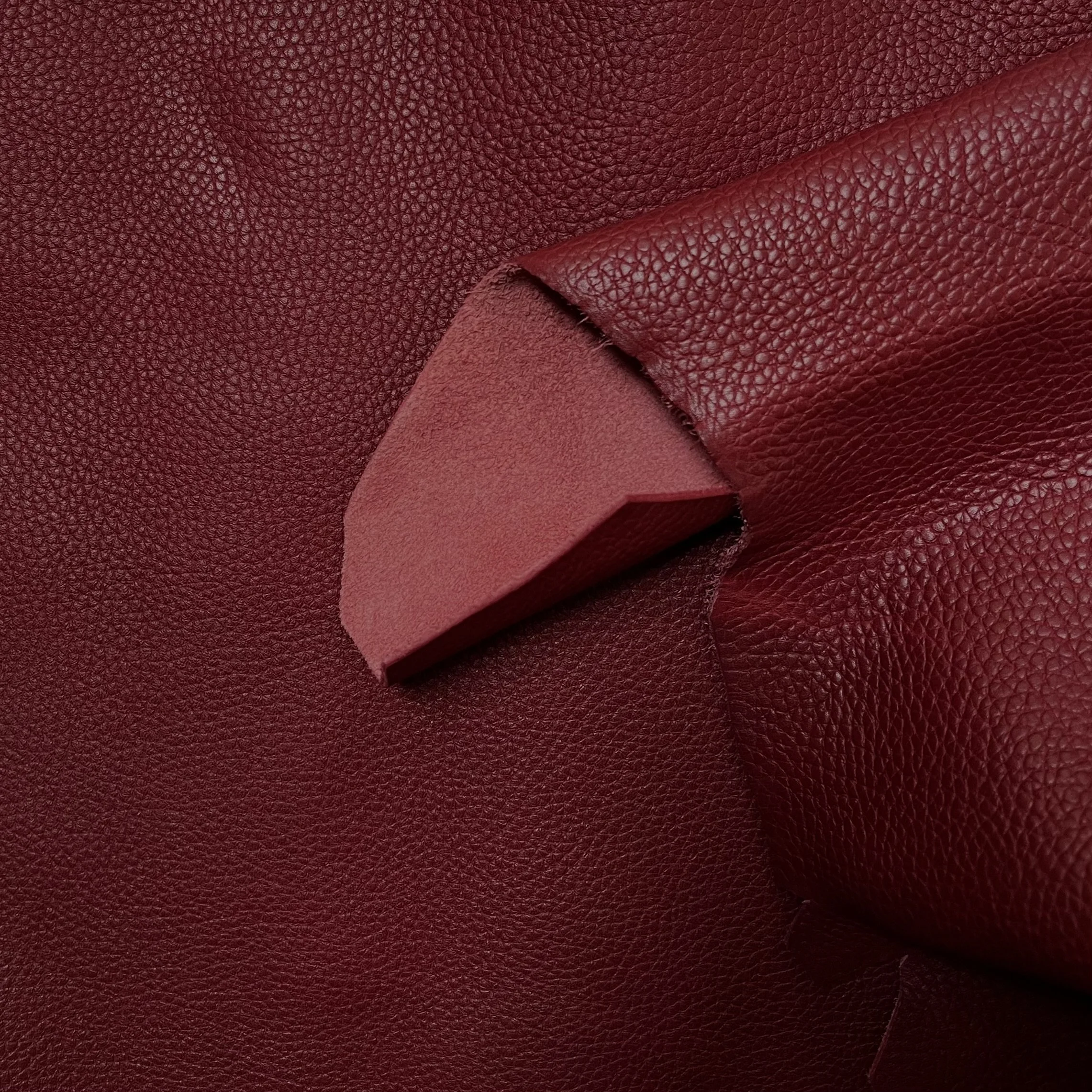 Dark Red Subtle Pebble Grain Italian Leather Hide