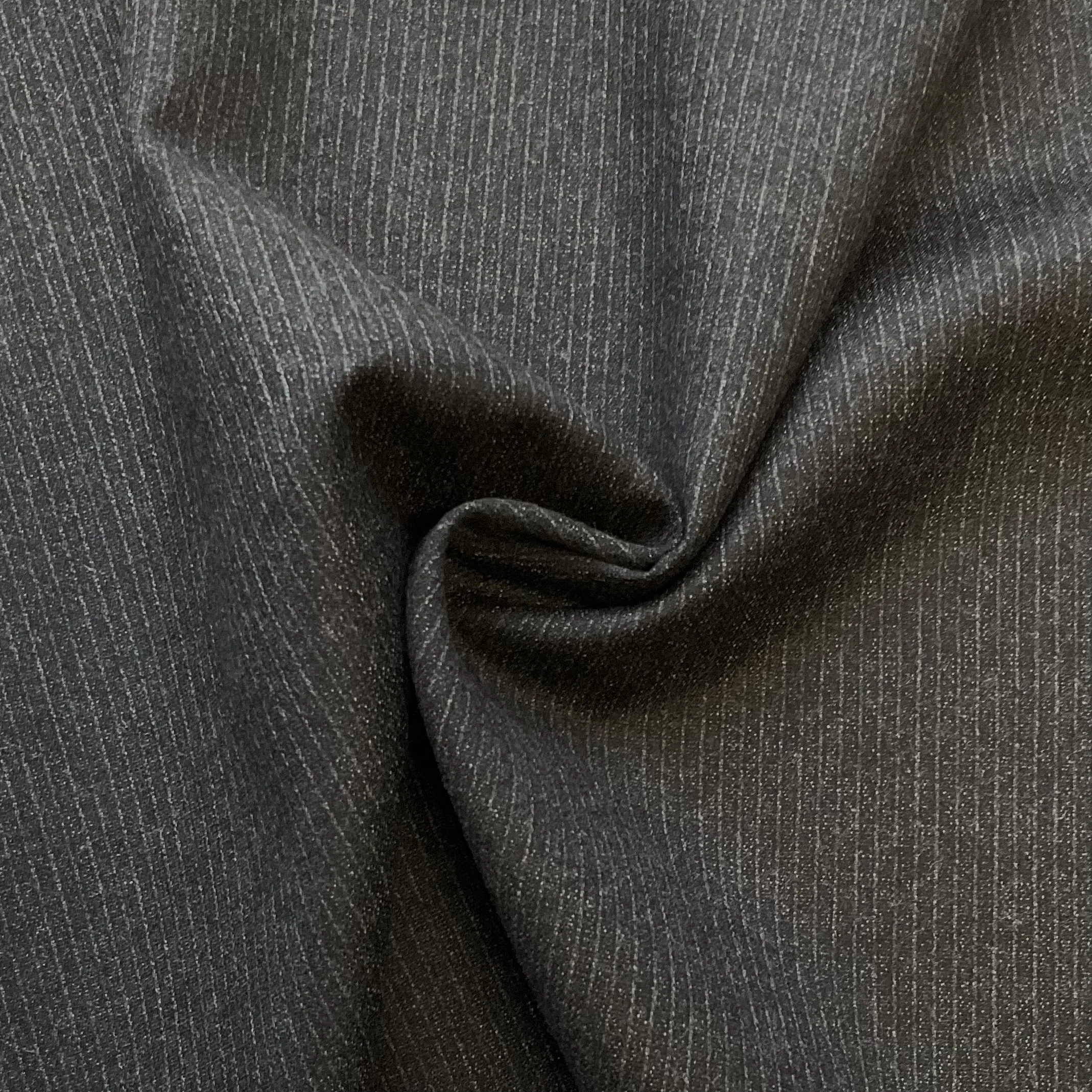 Dark Grey Fine Pinstriped Wool Suiting