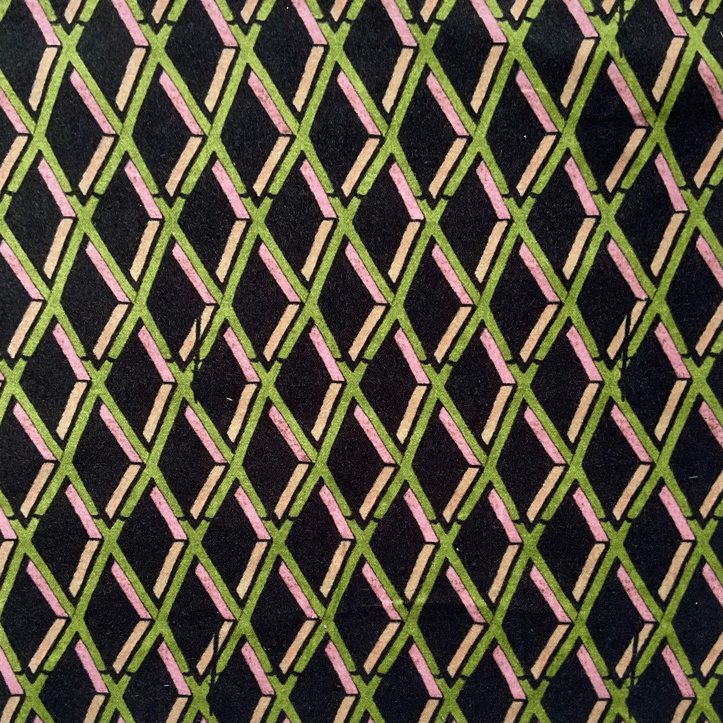 Black Green & Pink Geometric Printed Cotton Velvet