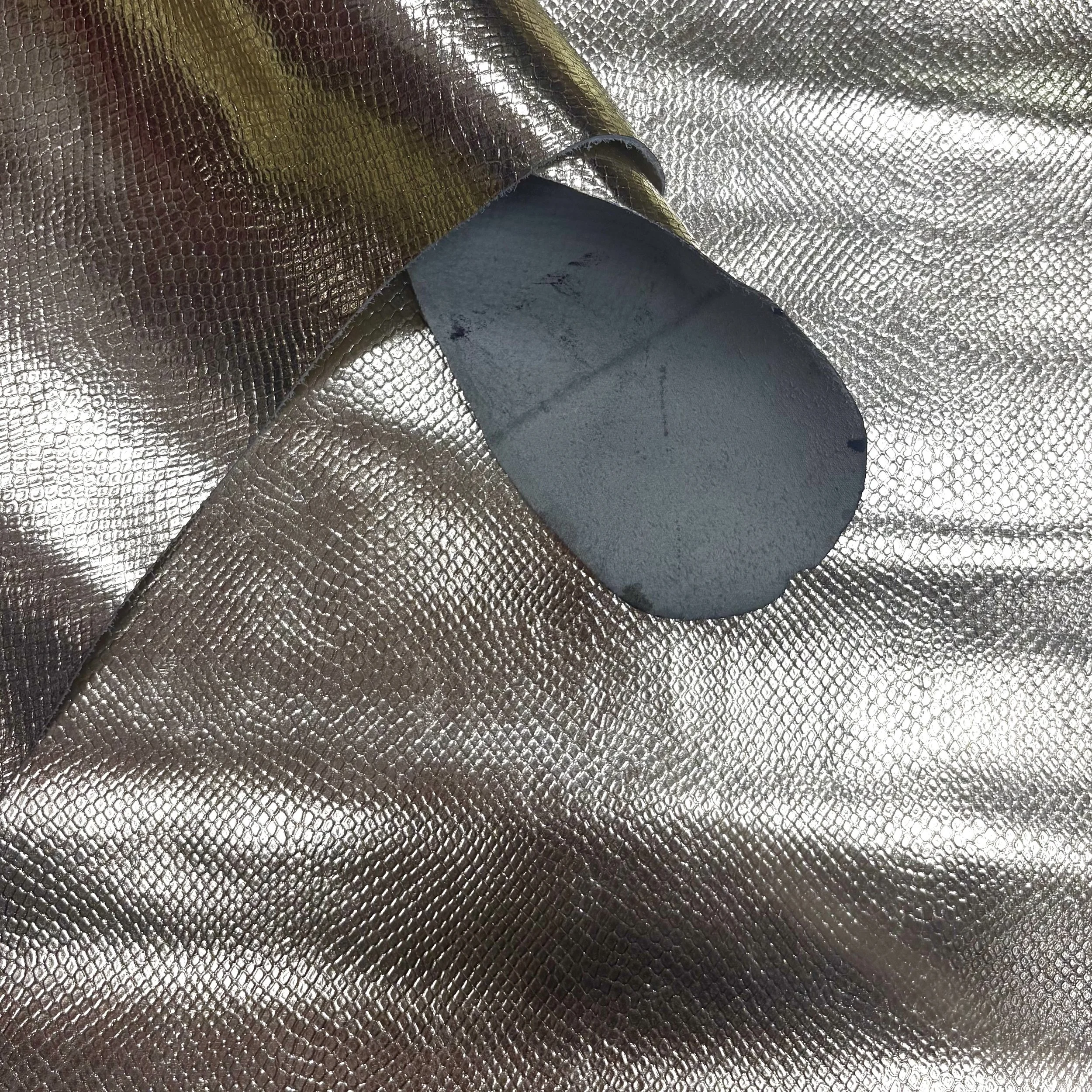 Glitter Gold Snake Print Embossed Leather Side