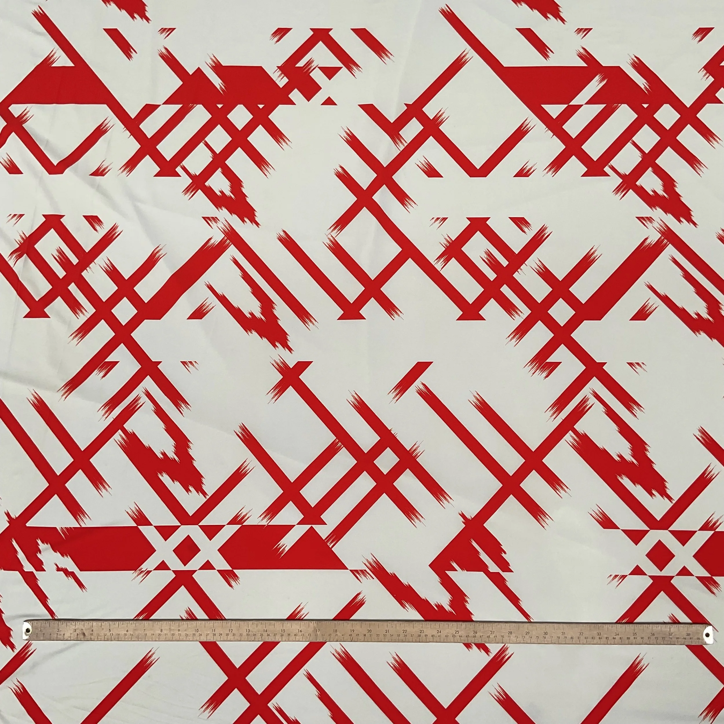 End of Roll Cream Red Printed Poly Crepe 6.5m