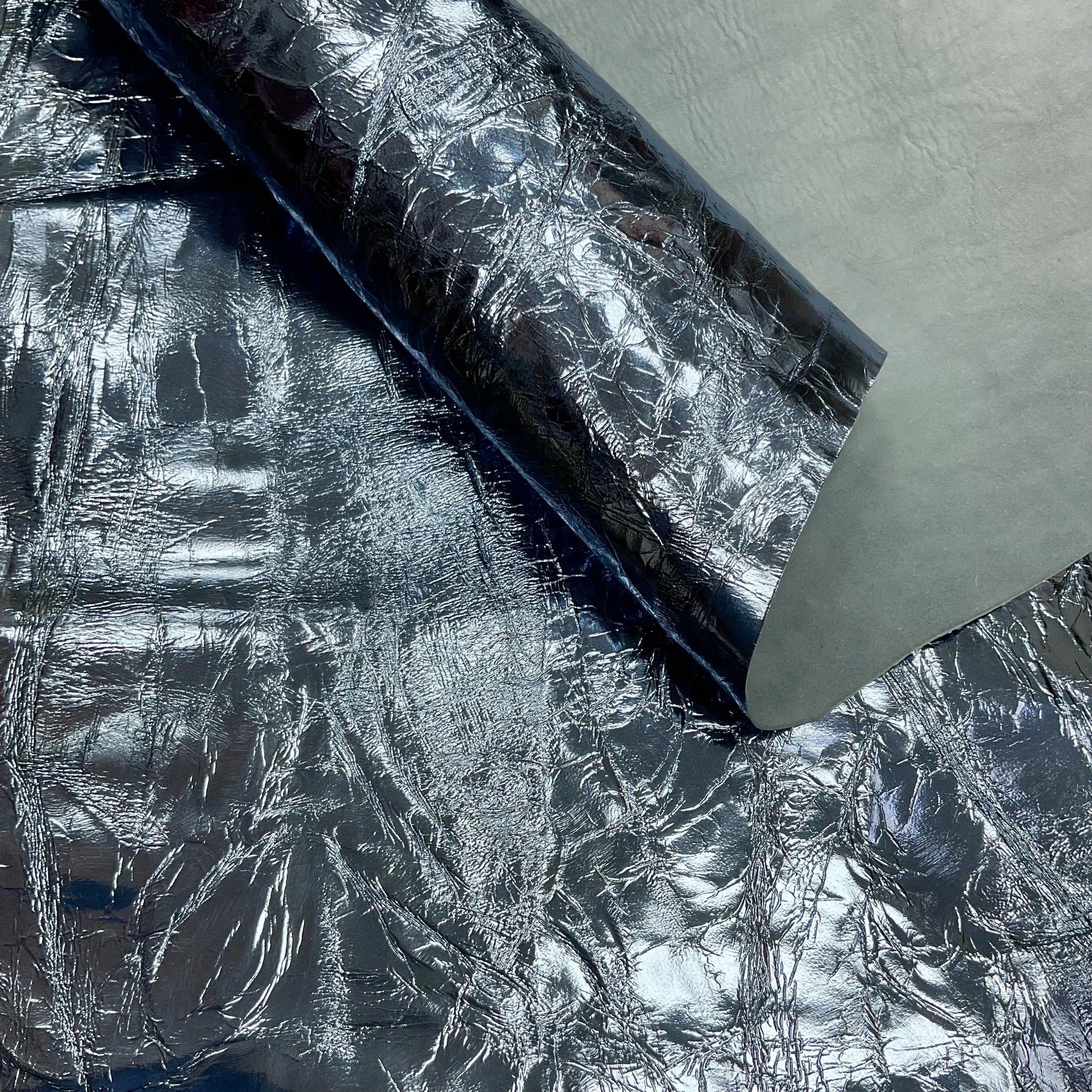 Pale Blue Crackled Foiled Italian Leather Nappa