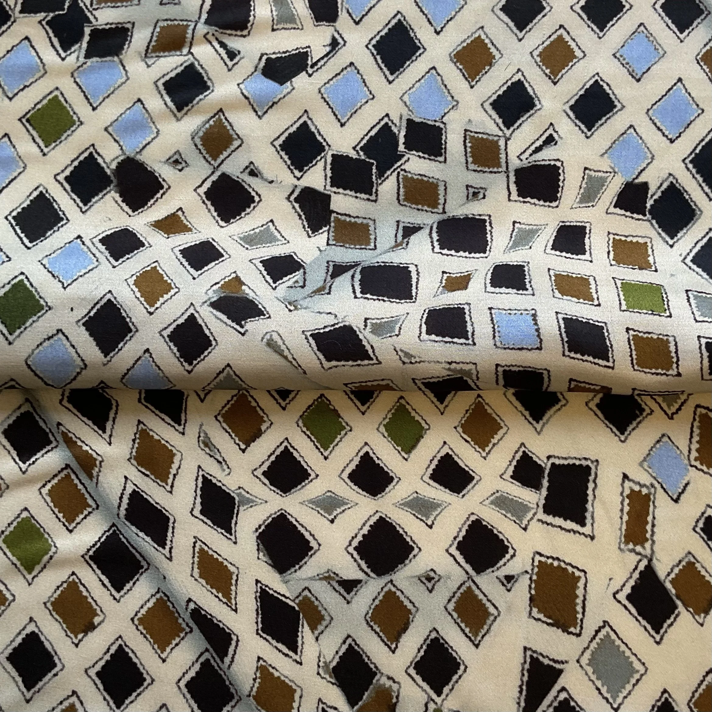 Beige Geo Patchwork Printed Satin Viscose