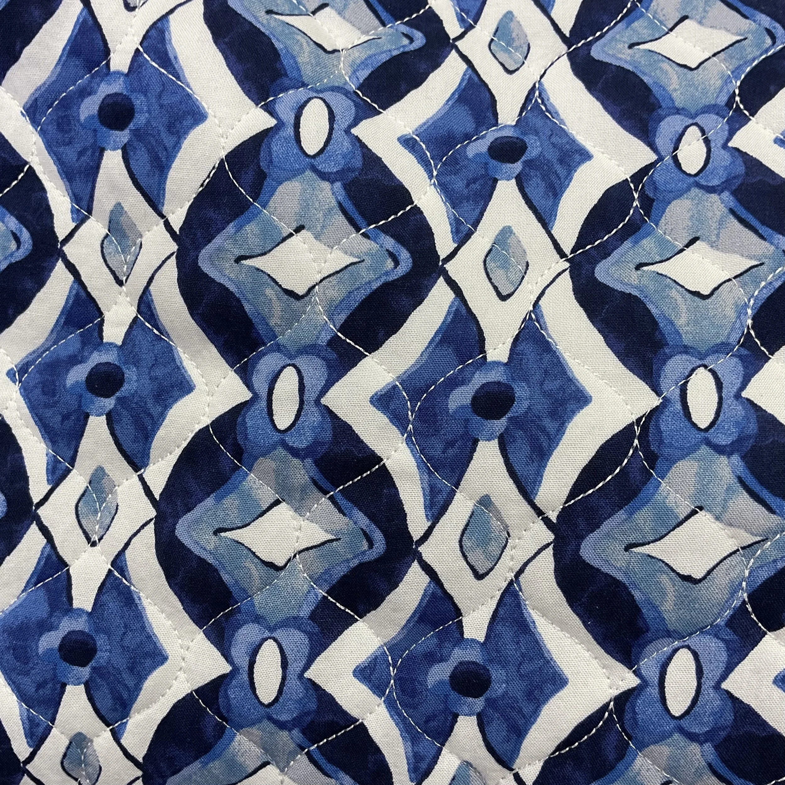 Blues/White Ikat Printed Reversible Quilted Viscose