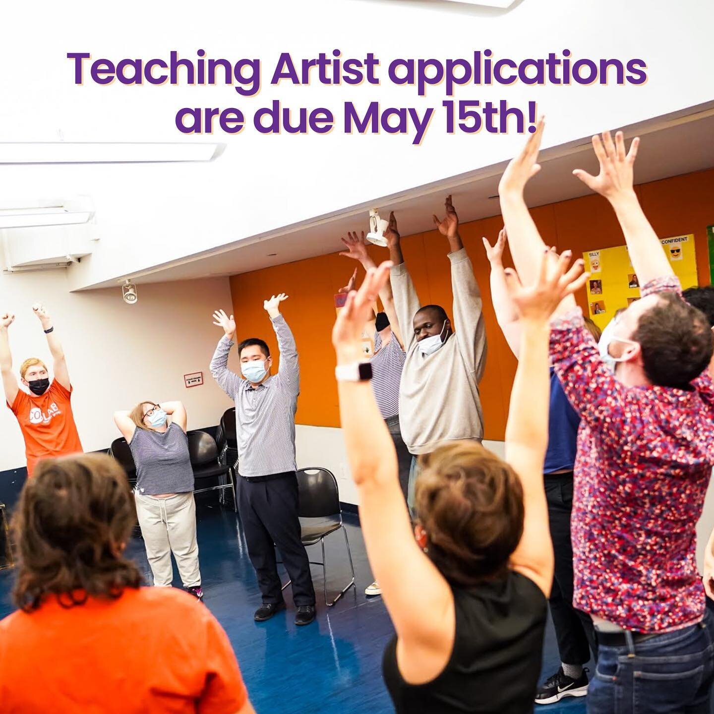 CO/LAB Teaching Artist applications are due next Monday, May 15th. Learn more about the TA role and apply at the link in our bio! Photo by Stewart Villilo.

Image description: CO/LAB actors, Teaching Artists and Supporting Artists stand in a circle i